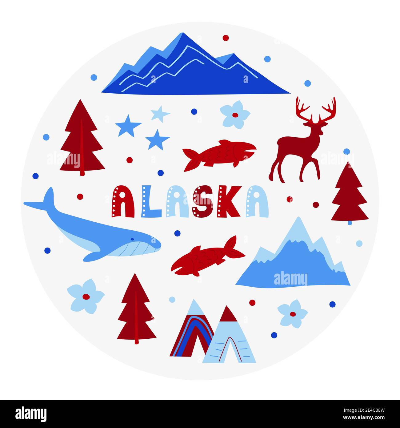 USA collection. Vector illustration of Alaska theme. State Symbols