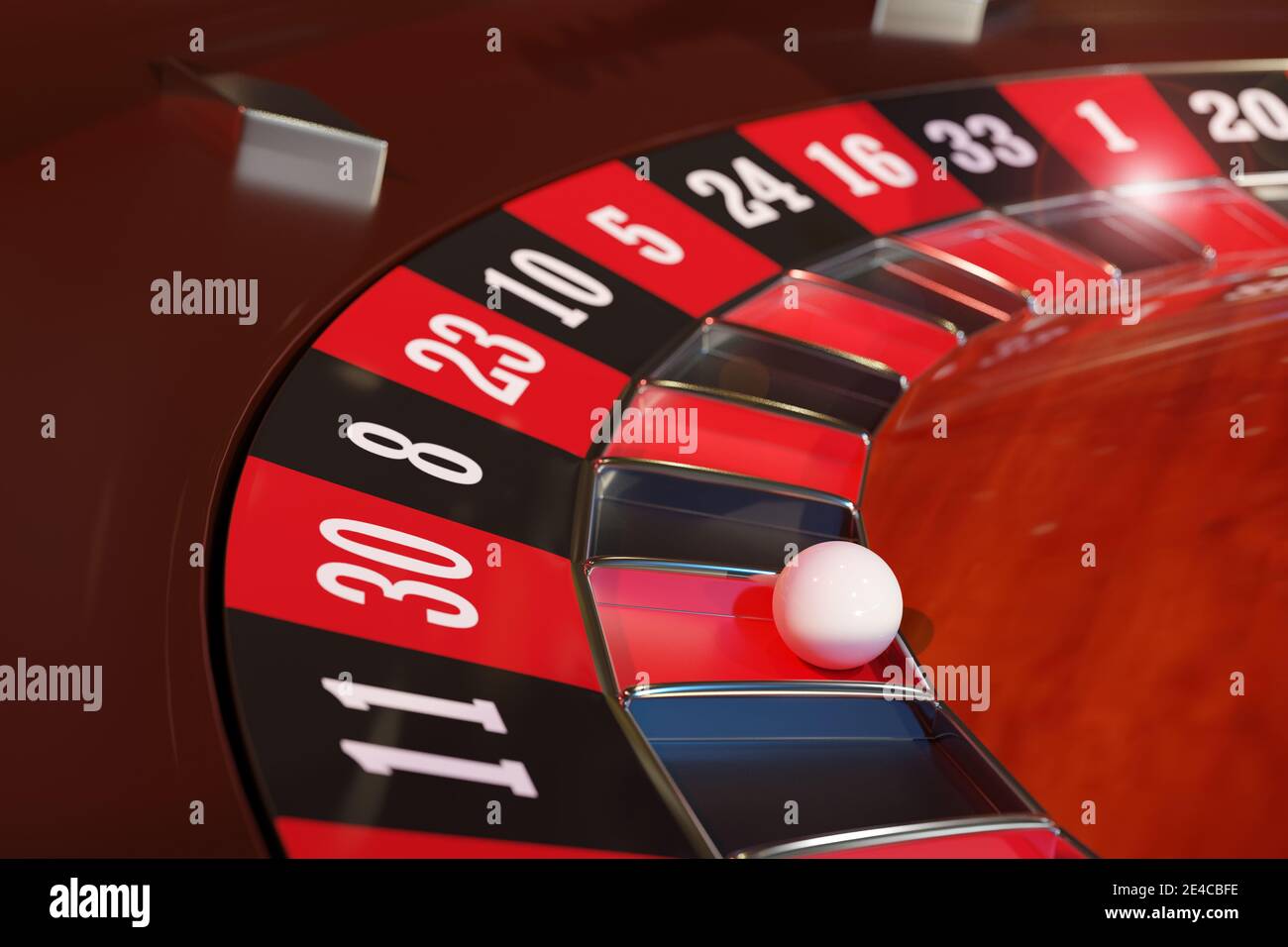 Closeup of a casino roulette wheel. Selective focus. Stock Photo