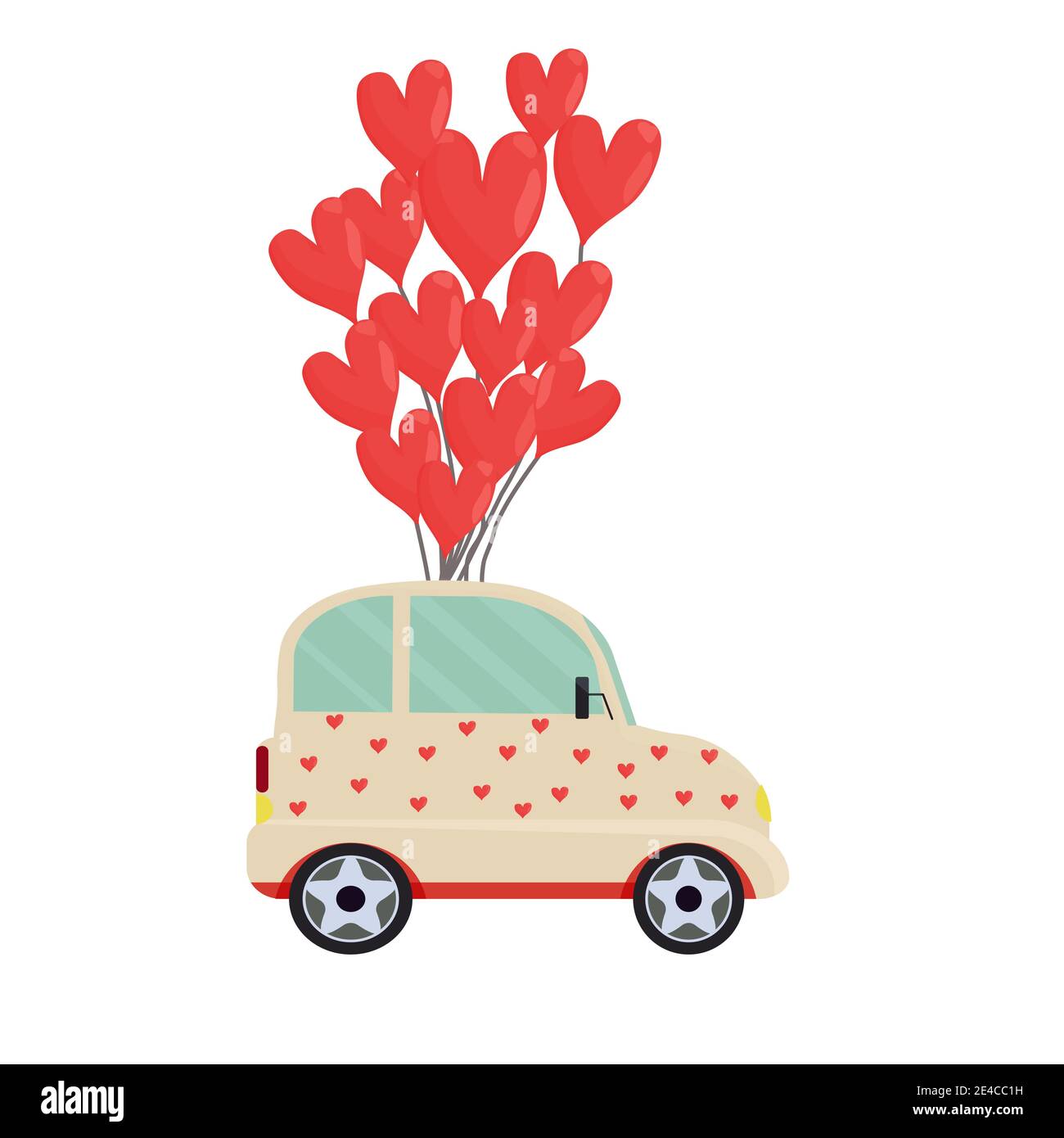 Romantic cartoon car with balloons decorated with hearts isolated on white  background. Romantic, valentine day, greeting concept, clipart or design  element. Vector illustration Stock Vector Image & Art - Alamy