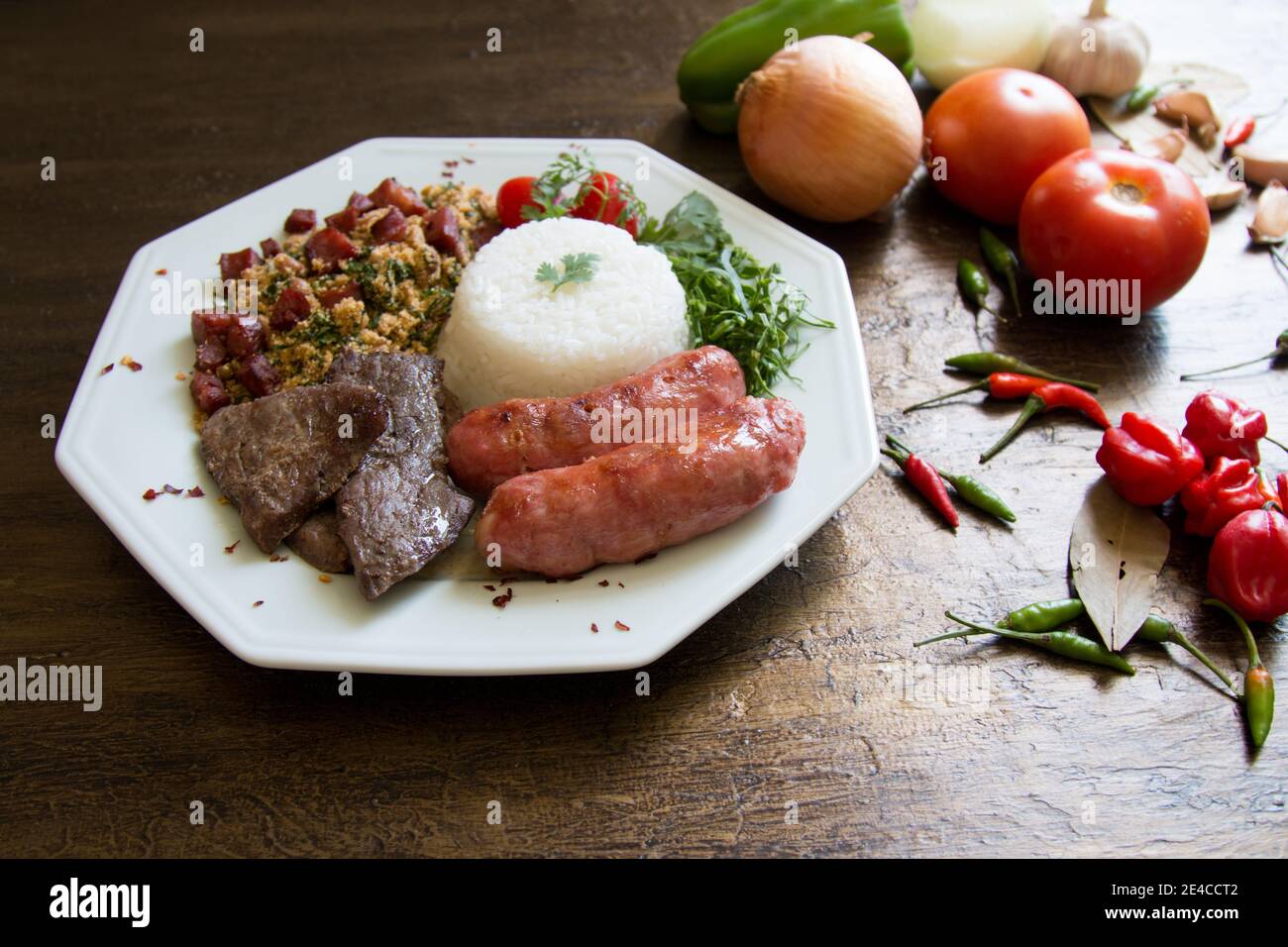Brazilian Barbecue food dish on aged background. Stock Photo