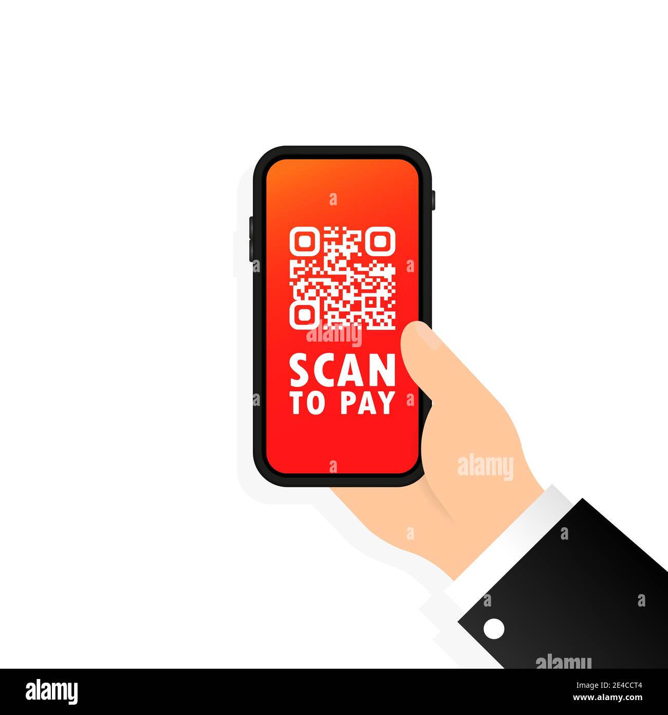 Scan QR code to pay with Mobile phone. Smartphone scanning QR-code. Barcode Verification. Scanning tag, generate digital pay without money. Scanning b Stock Vector