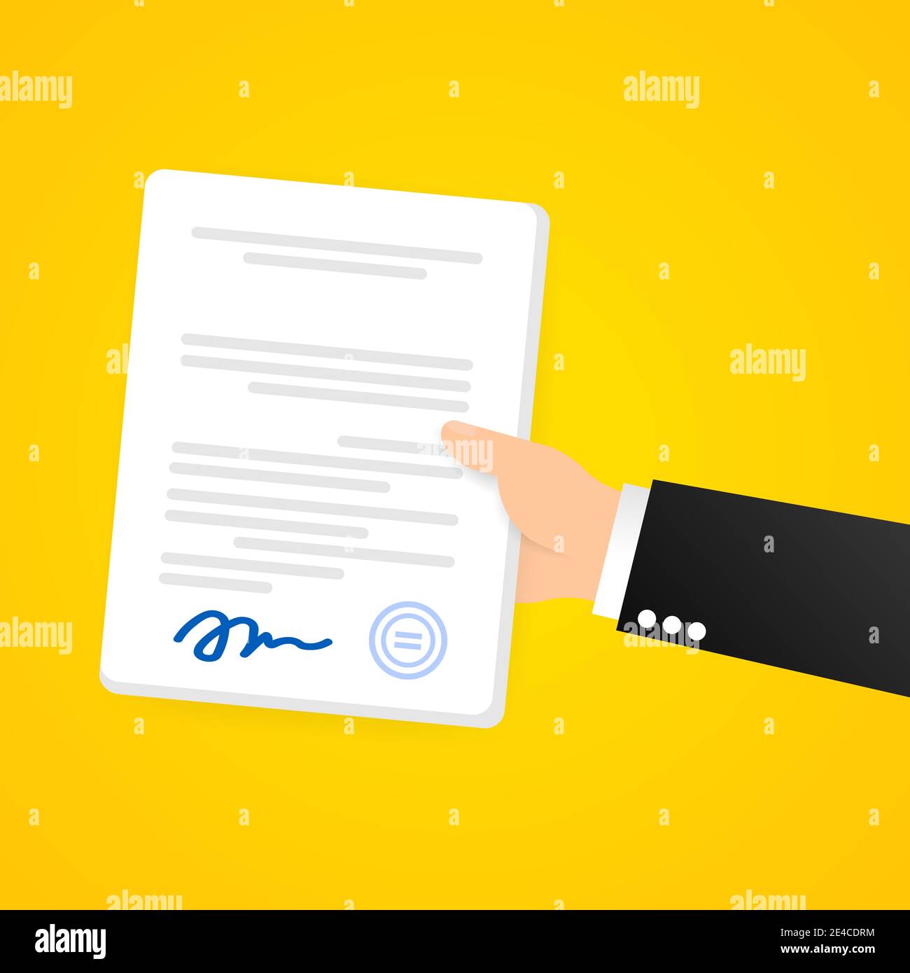 Business man hand holds contract vector illustration. Signed
