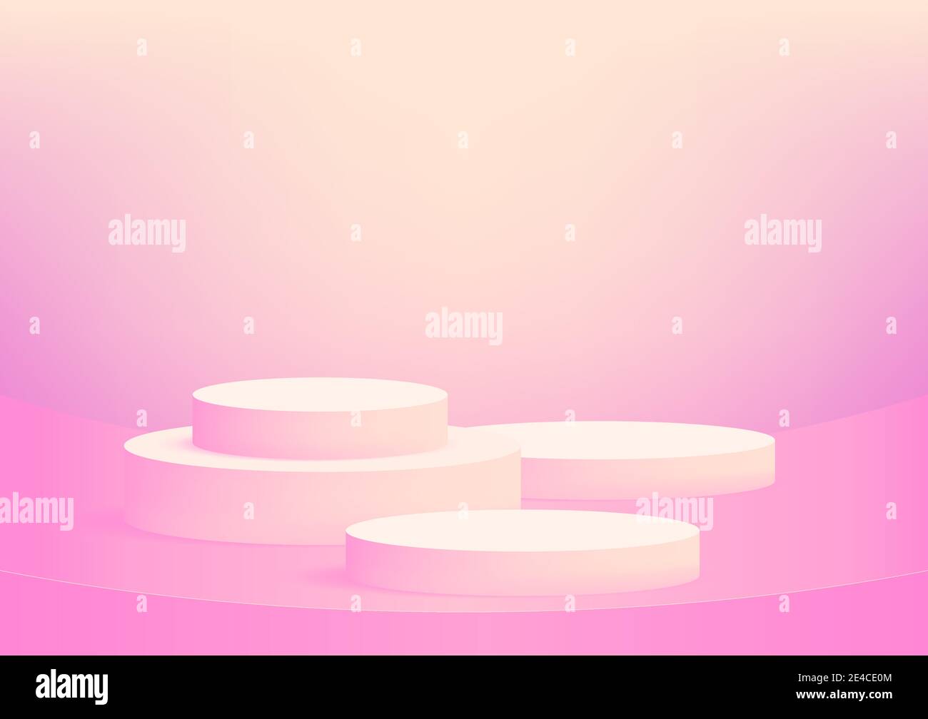 Empty podium studio pink background for product display with copy space. Showroom shoot render. Banner background for advertise product. Stock Vector
