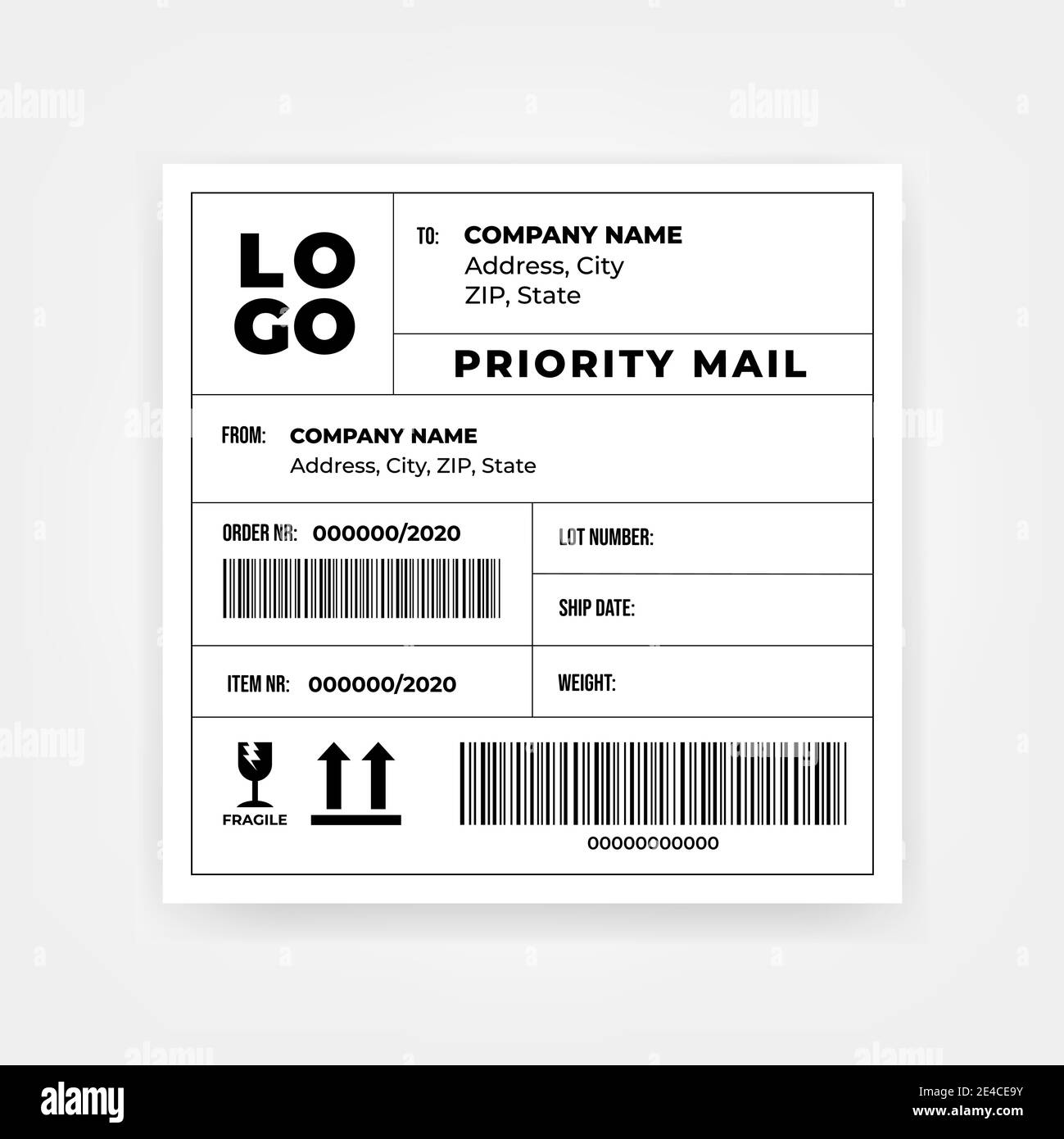 Shipping barcode sticker label template. Stock Vector