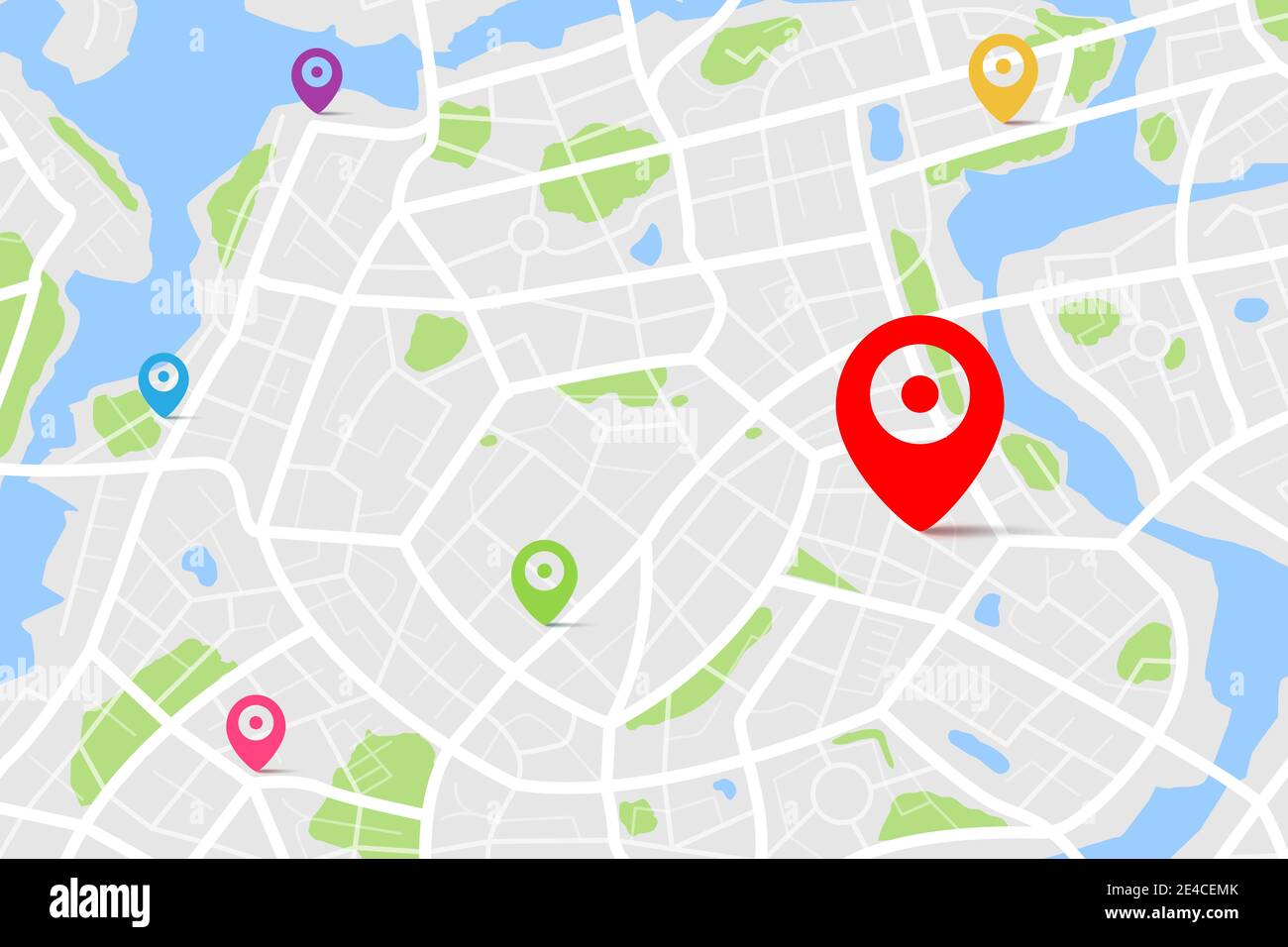 3D top view of a map with destination location point, Aerial clean top ...