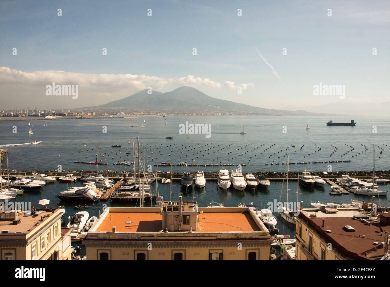 Vesuvius with boat harbor from Naples Stock Photo