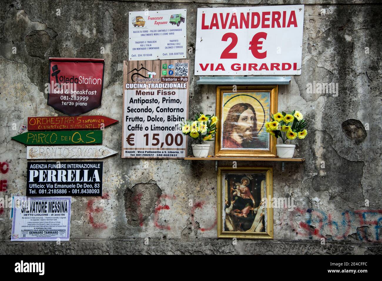 Facade with advertising and posters Stock Photo