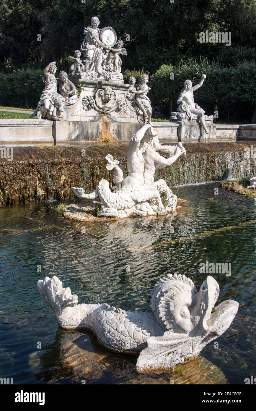 Park and water features, Royal Palace of Caserta Stock Photo
