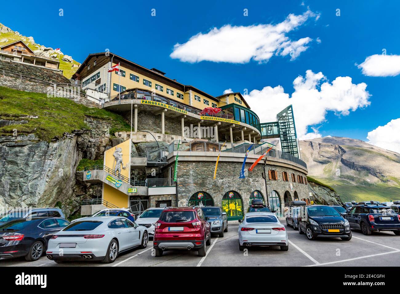 Kaiser-Franz-Josef-Haus with panorama restaurant, Kaiser-Franz-Josefs-Höhe, Grossglockner High Alpine Road, Hohe Tauern National Park, Carinthia, Austria Stock Photo