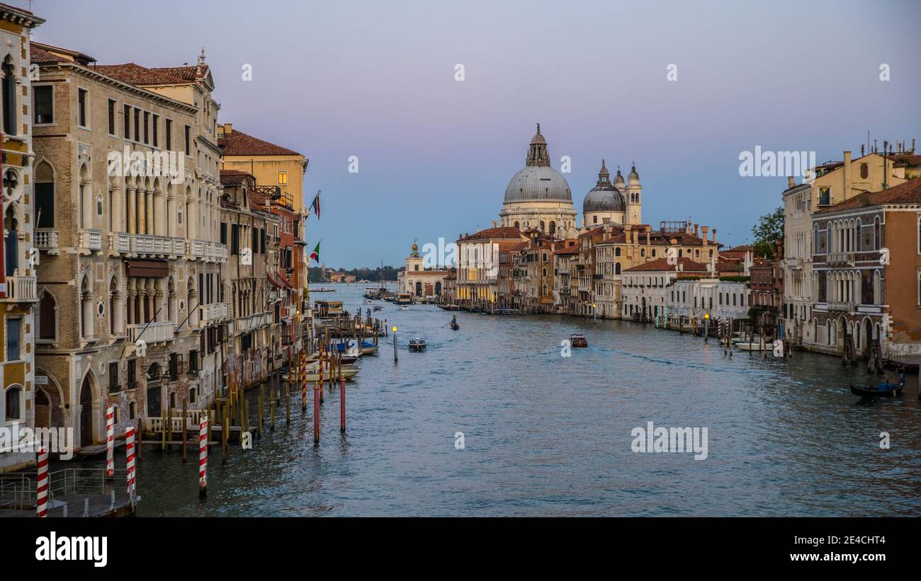 Venice during Corona times without tourists, view over the Grand Canal to Santa Maria della Salute Stock Photo