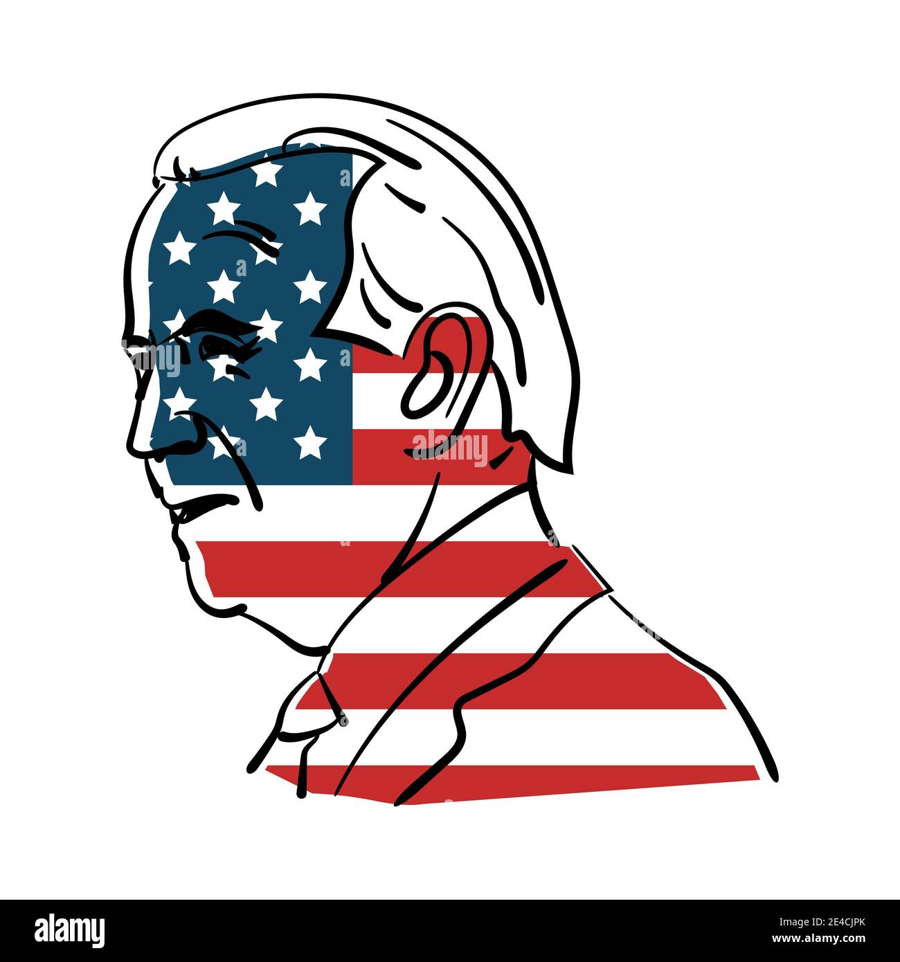 Bangkok THAILAND - Nov 5, 2020 : Hand drawing of Joe Biden with flag of the United States, winner of the United States presidential election. Stock Vector
