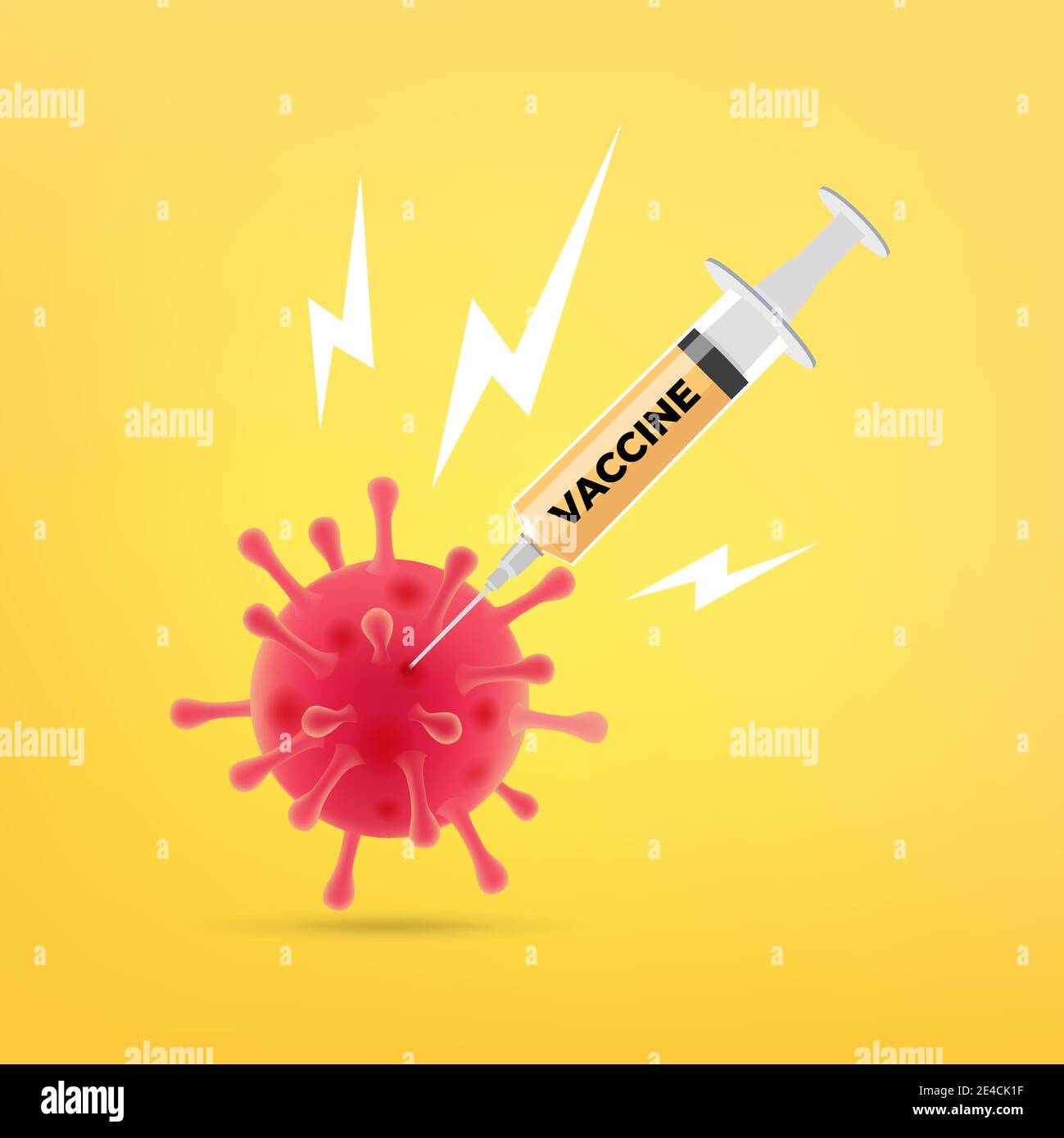 Virus gets stabbed and killed by vaccine. Coronavirus vaccine. Stock Vector