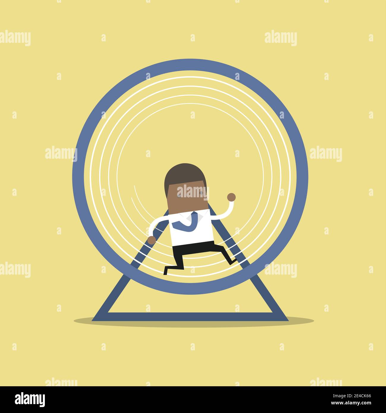 African businessman running in a hamster wheel. Stock Vector