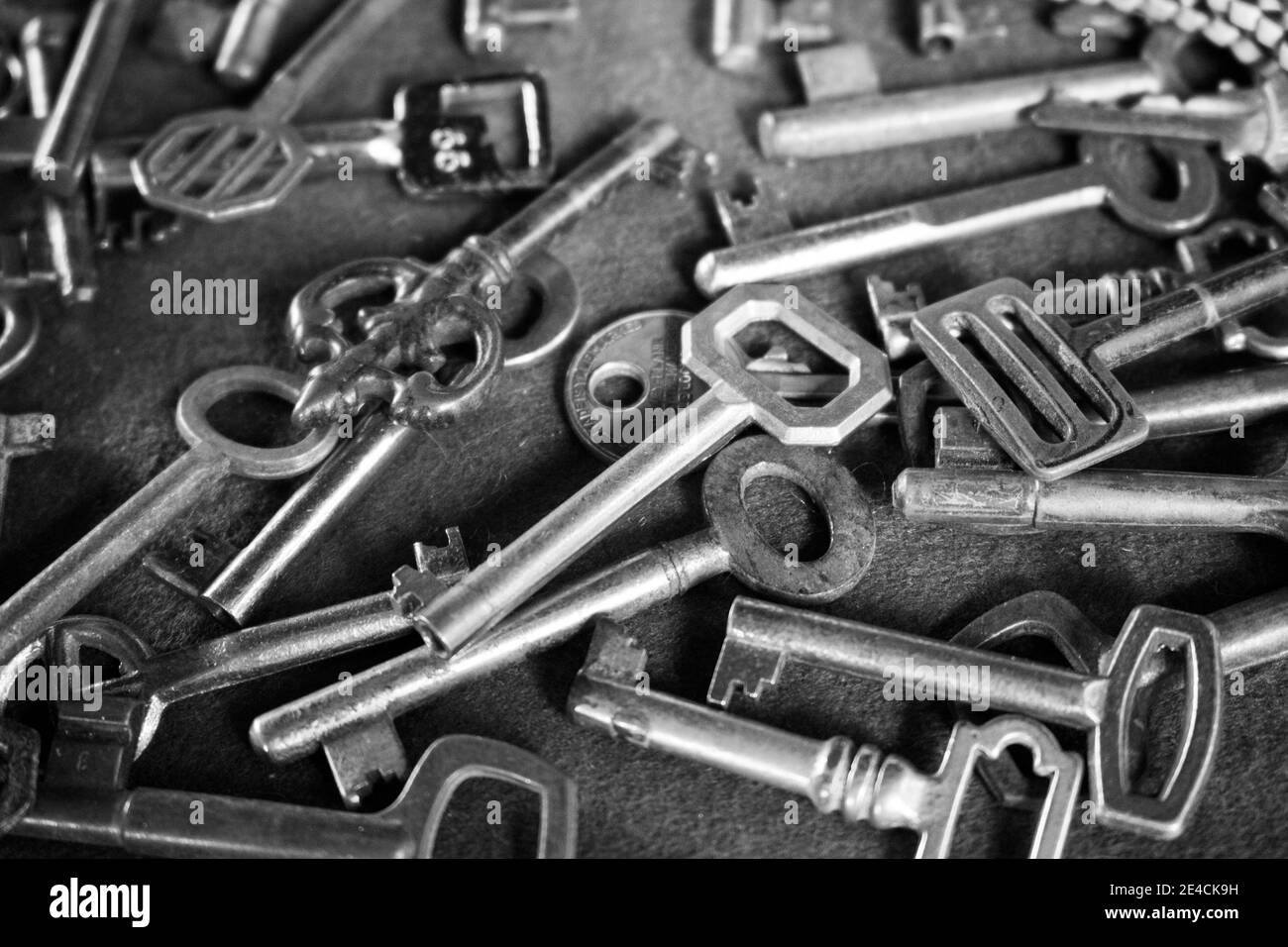 Sao Paulo / Sao Paulo / Brazil - 08 19 2018: Group of different old antique keys together. It seems to be a flea market or an old factory of door open Stock Photo