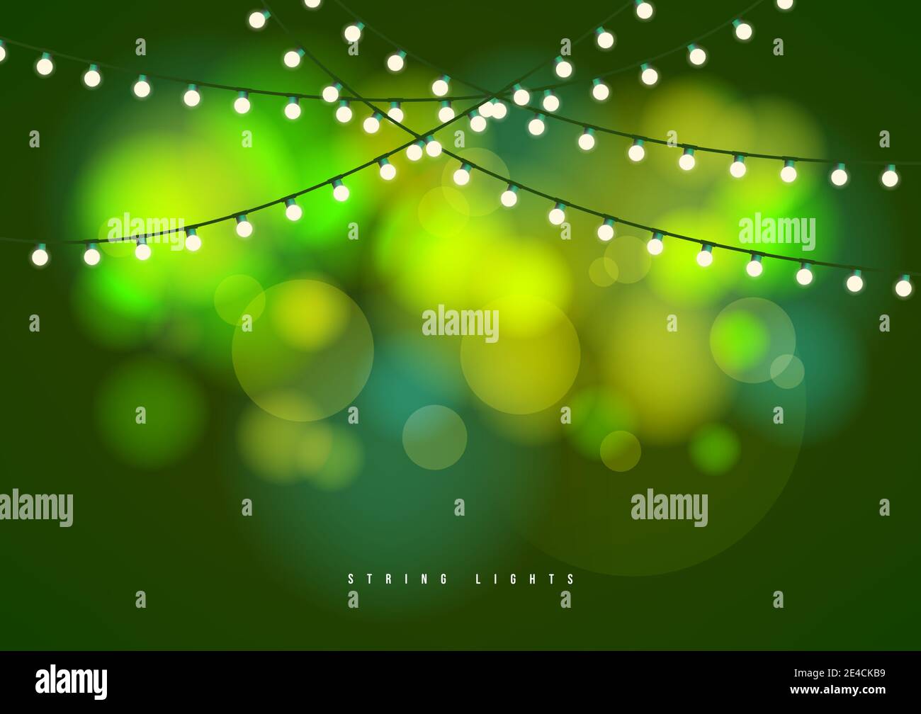 Bokeh background with outdoor string lights. Party glowing light bulbs