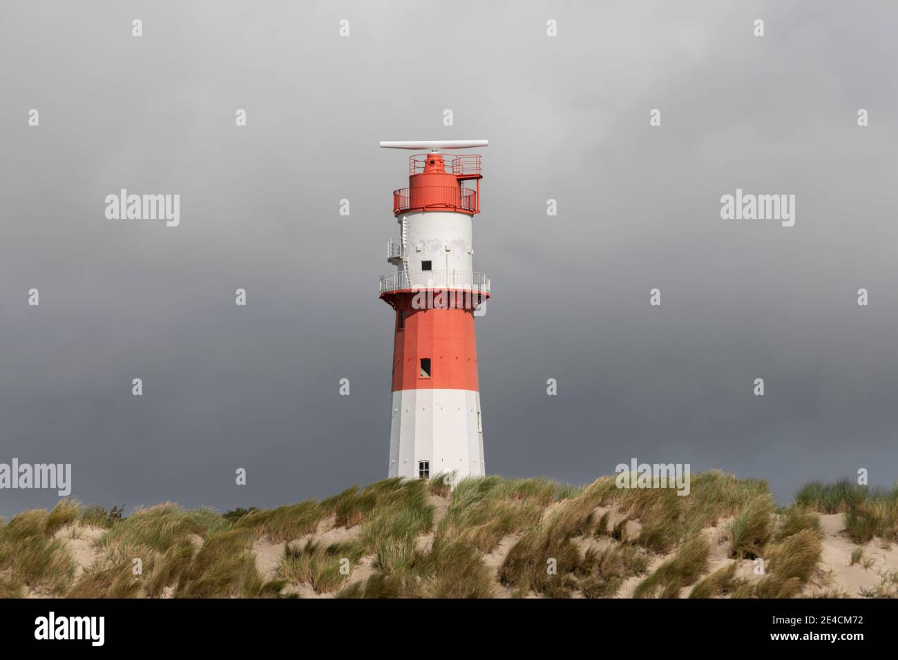 Europe, Germany, Lower Saxony, North Sea, East Frisian Islands, Wadden Sea National Park, Borkum, electric lighthouse in a storm Stock Photo