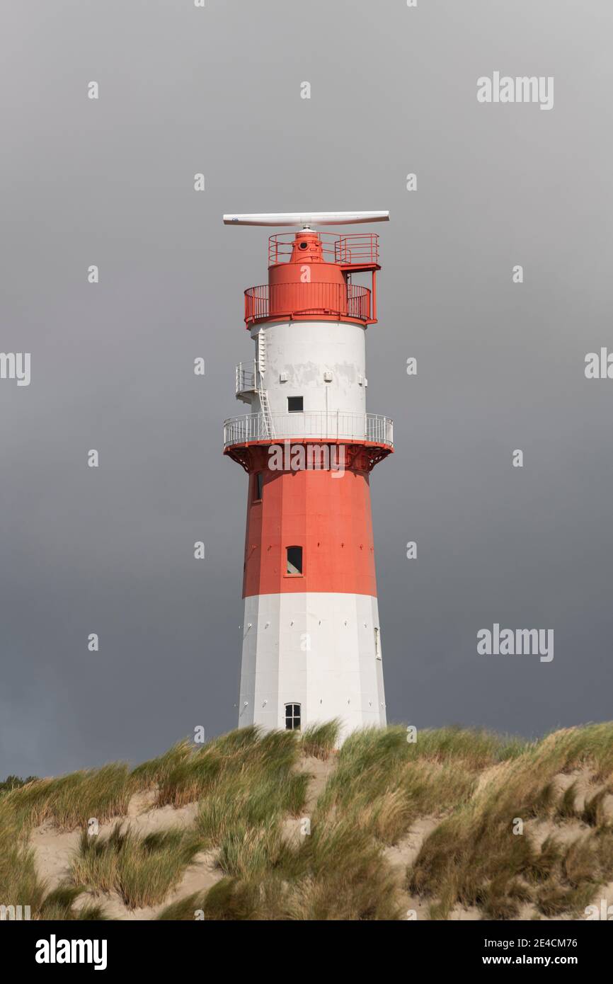 Europe, Germany, Lower Saxony, North Sea, East Frisian Islands, Wadden Sea National Park, Borkum, electric lighthouse in a storm Stock Photo