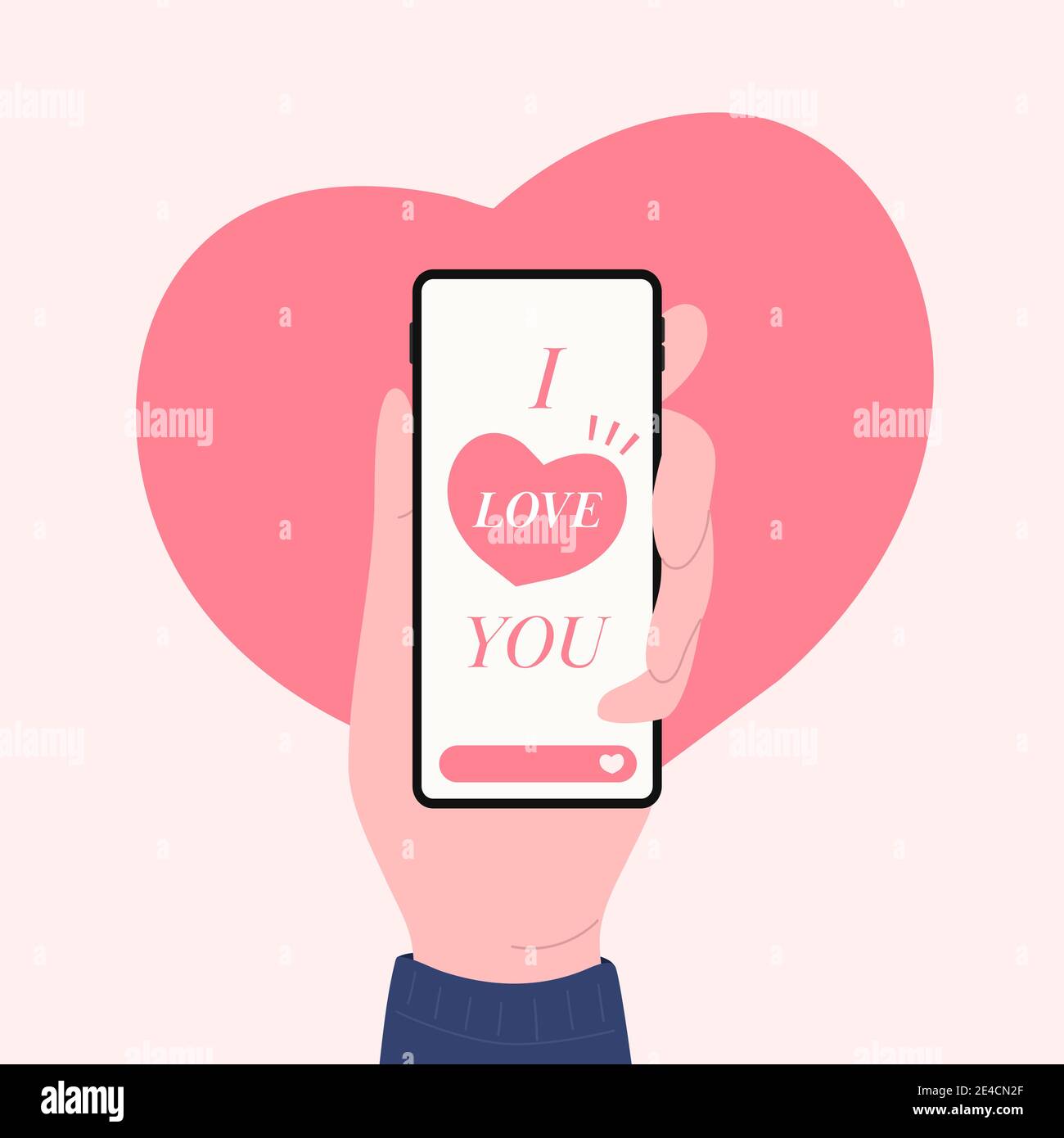 Hand holding phone with i love you messages, Happy Valentines day ...