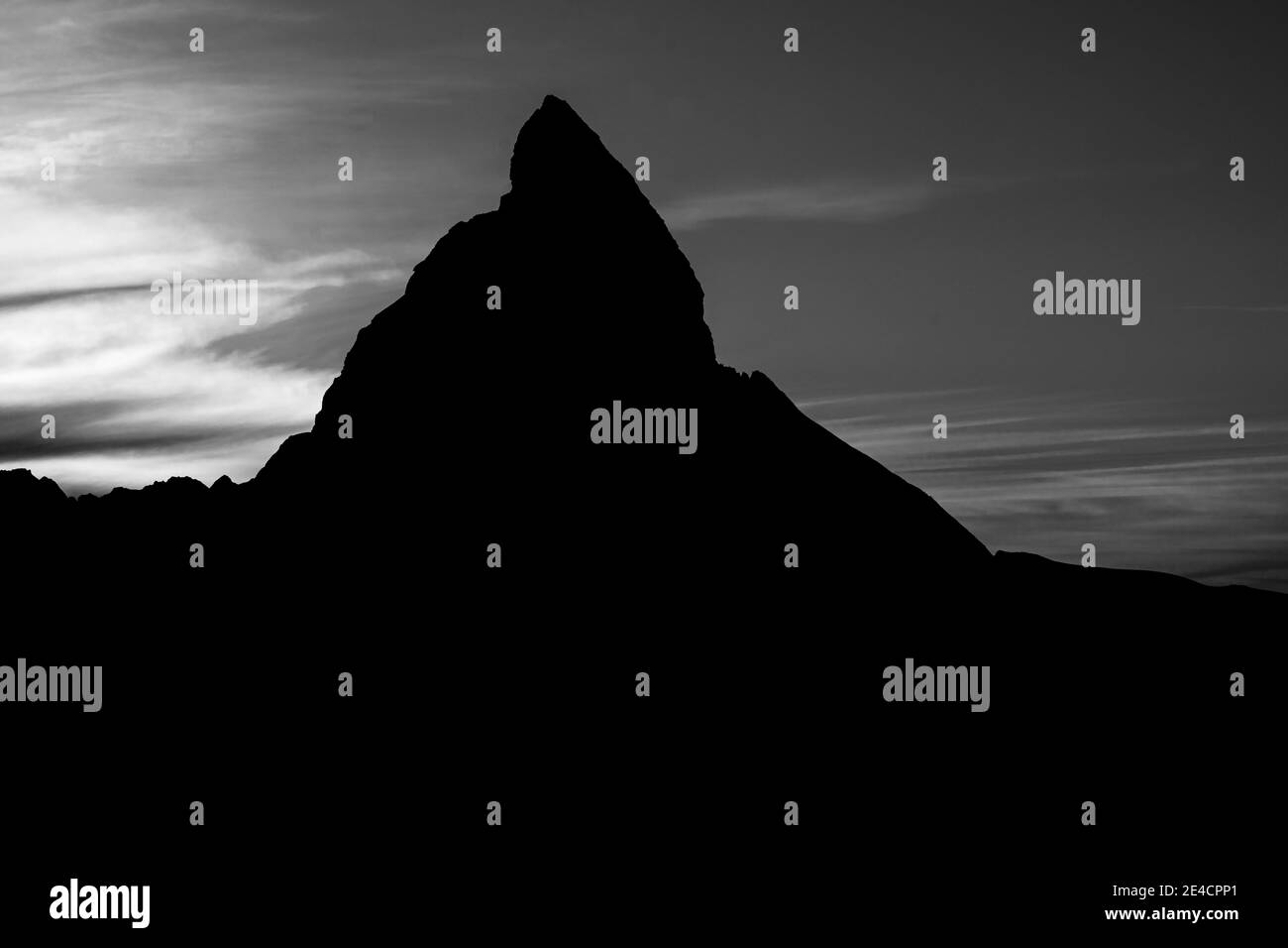 Switzerland, Valais, Zermatt, Matterhorn pyramid in the evening light Stock Photo