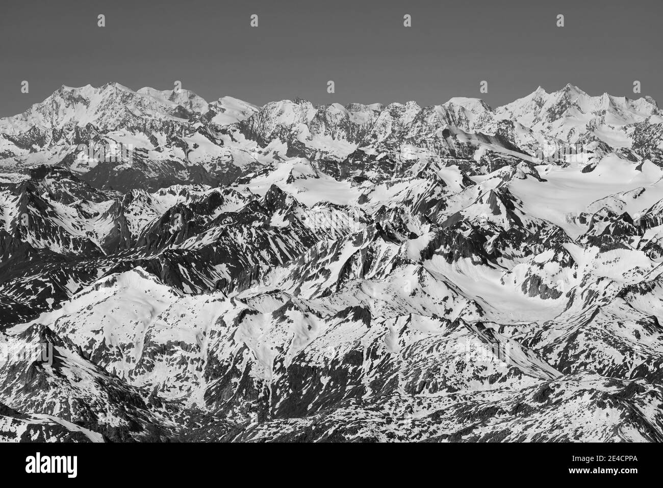 Switzerland, view from the Glarus Alps to the Valais Alps with Monte Rosa, Liskamm, Castor, Breithorn, Täschhorn, Dom, Nadelgrat Stock Photo