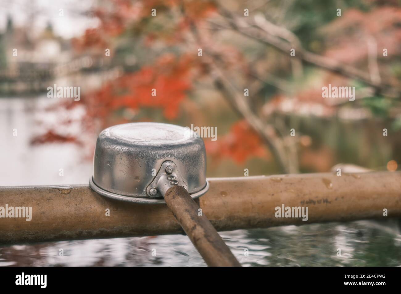 A hishaku (wooden ladle) at a Buddhist temple in Tokyo, Japan. Stock Photo