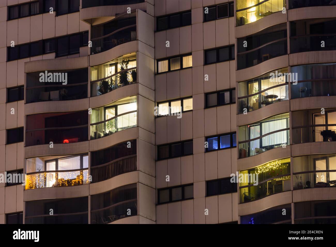 Vienna, apartment house, illuminated flats, windows, Christmas
