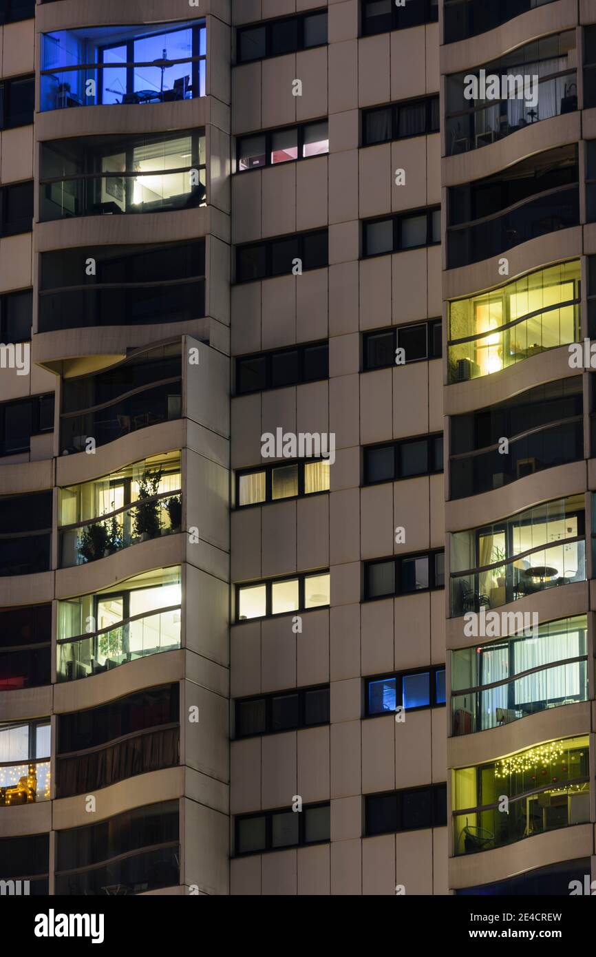 Vienna, apartment house, illuminated flats, windows, Christmas