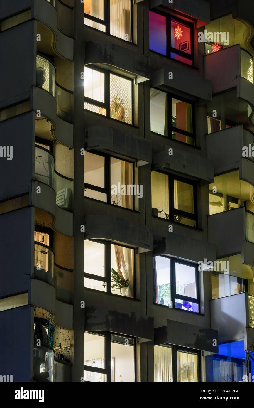 Vienna, apartment house, illuminated flats, windows, Christmas