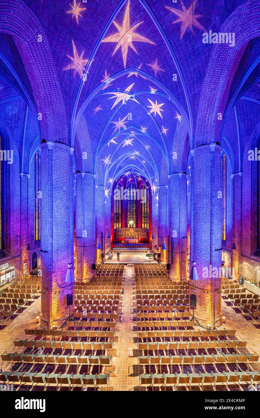 Christmas illumination in the Marktkirche in Hannover, Germany Stock Photo