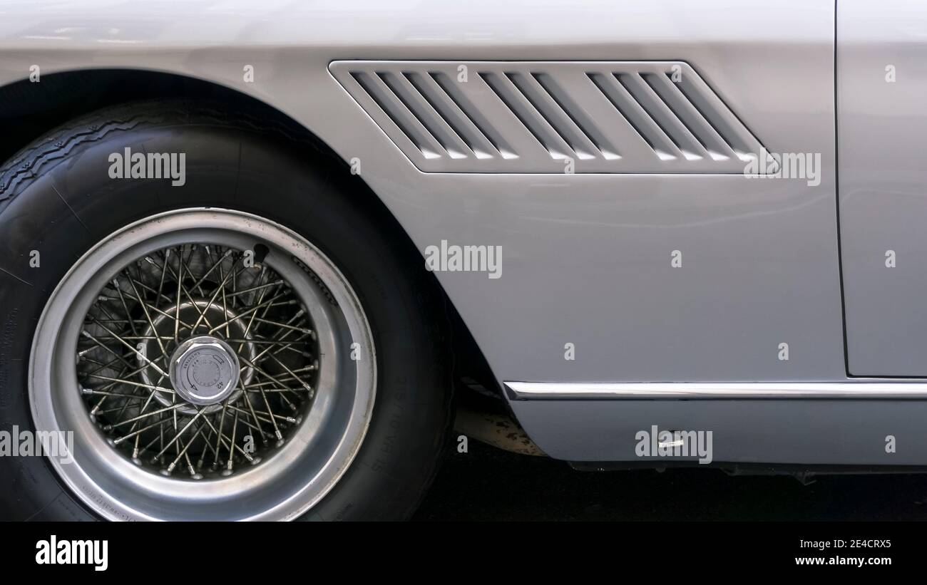 Ventilation slots of a Ferrari 330 GT 2 + 2 (1964–1967) in Munich. Designed by Sergio Pininfarina Stock Photo