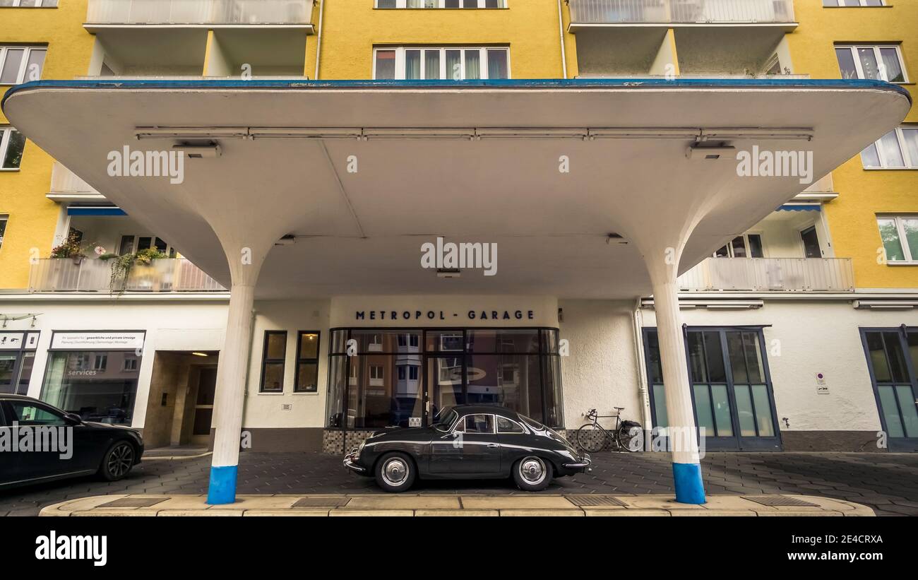 Old gas station from the 50s in Schwabing in Munich. Today it is an art space. Stock Photo