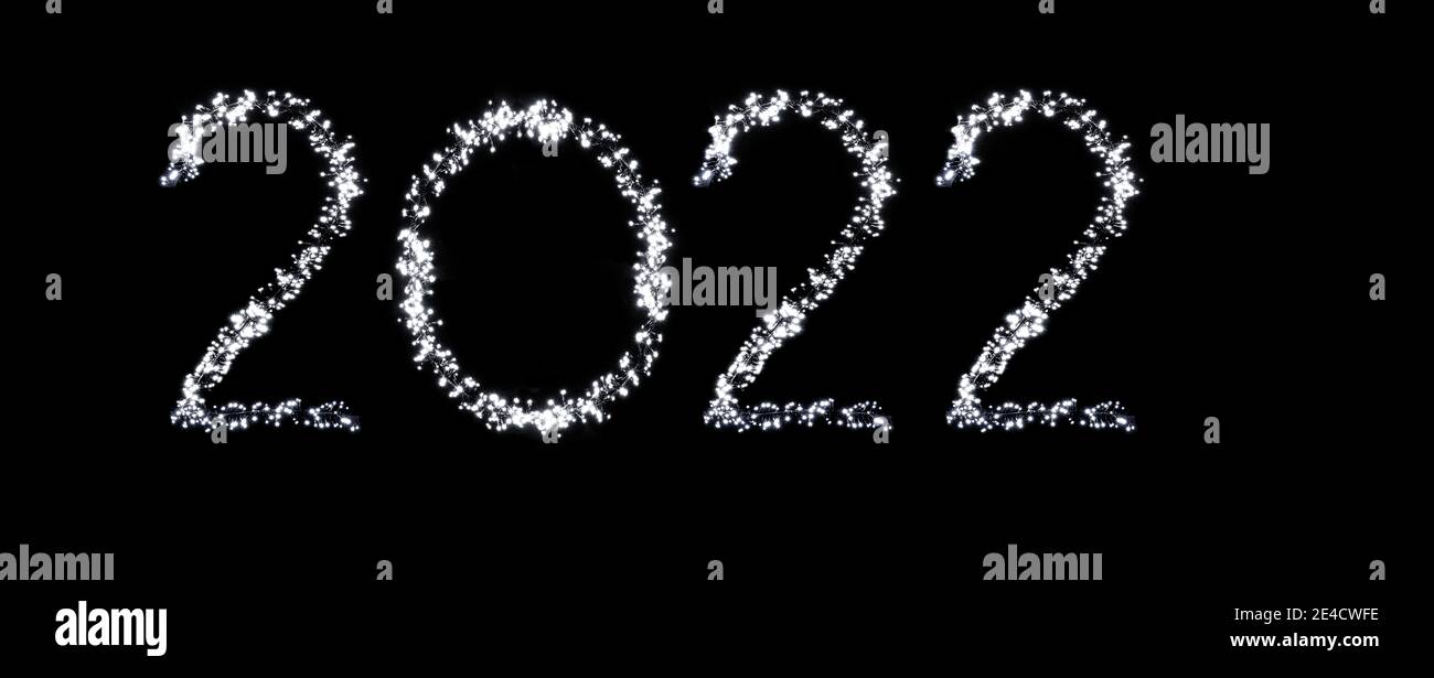 New Year 2022 as neon letters made of fairy lights Stock Photo