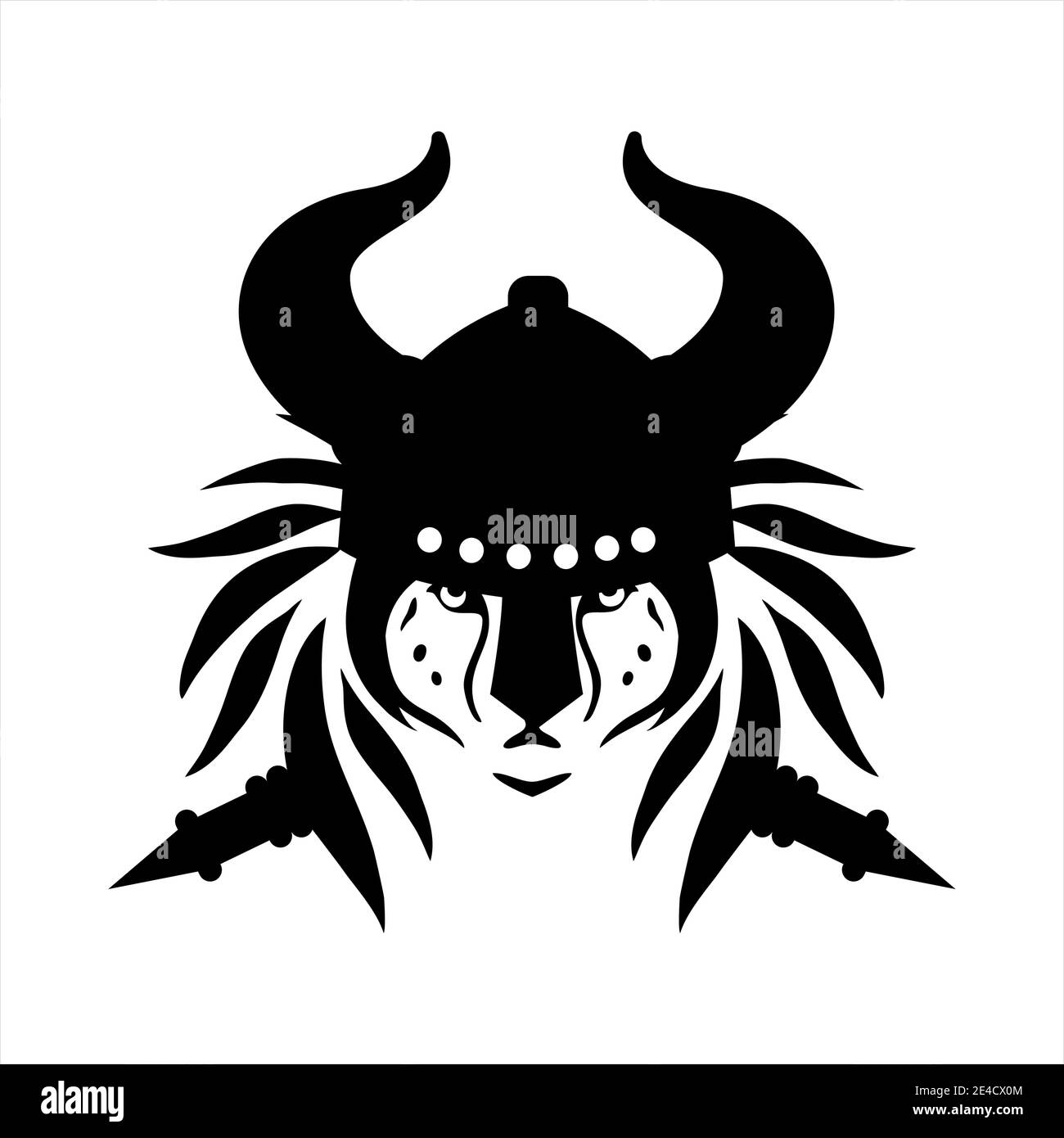 tribal tattoo viking lion head illustration and vector logo Stock Vector