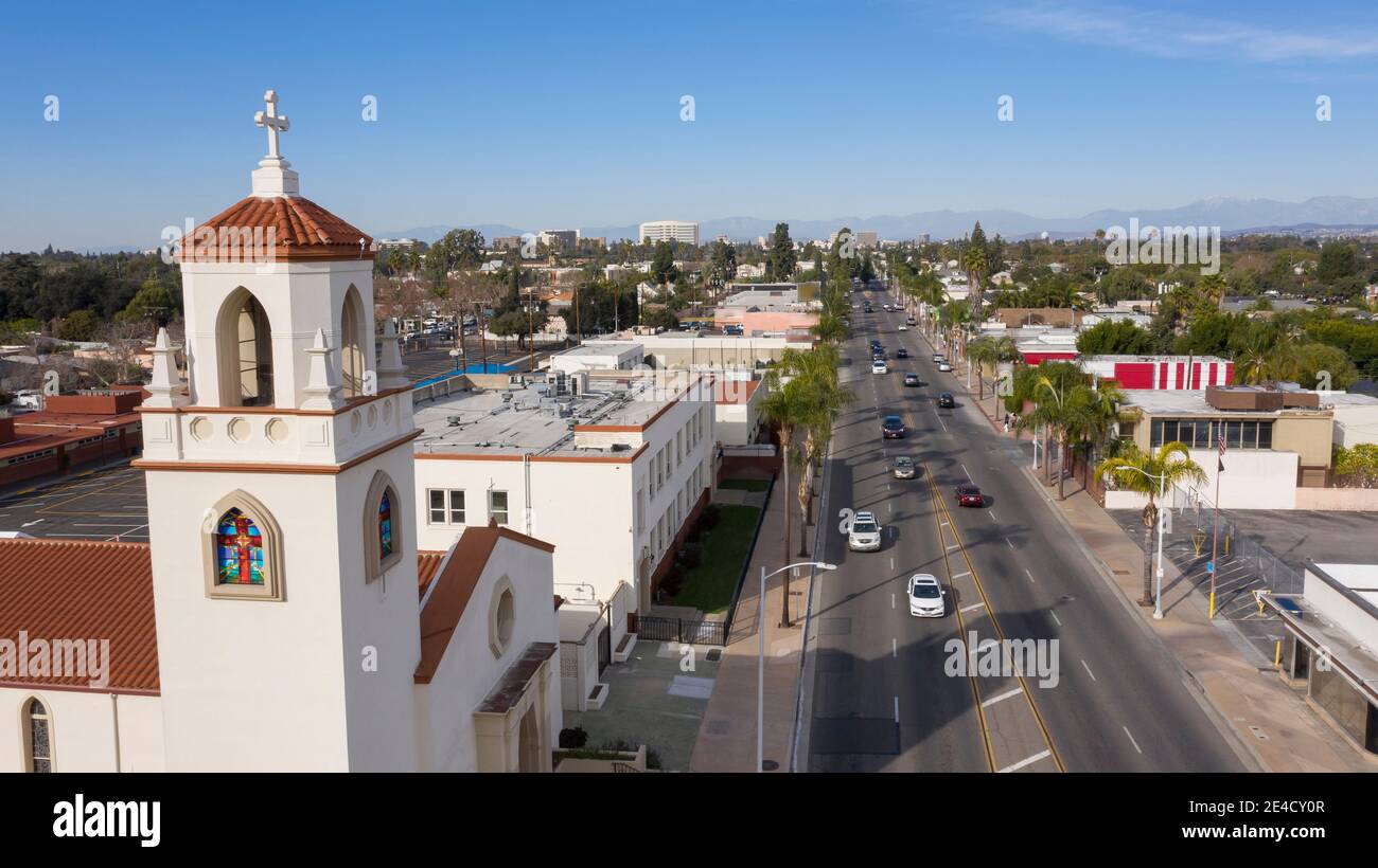 Sunset view of the downtown skyline of Santa Ana, California, USA. Stock Photo