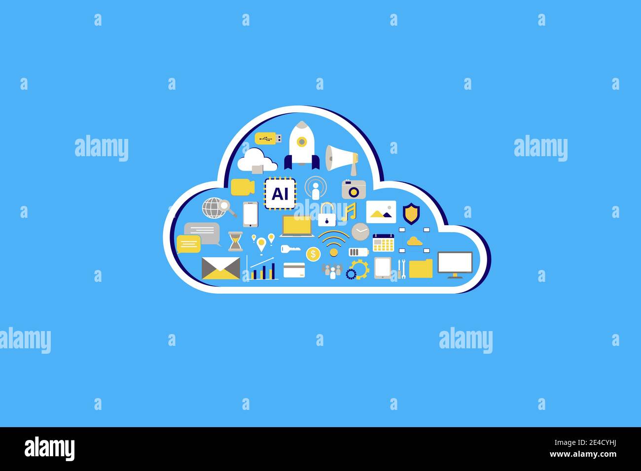 Cloud computing technology with icons on blue background vector ...