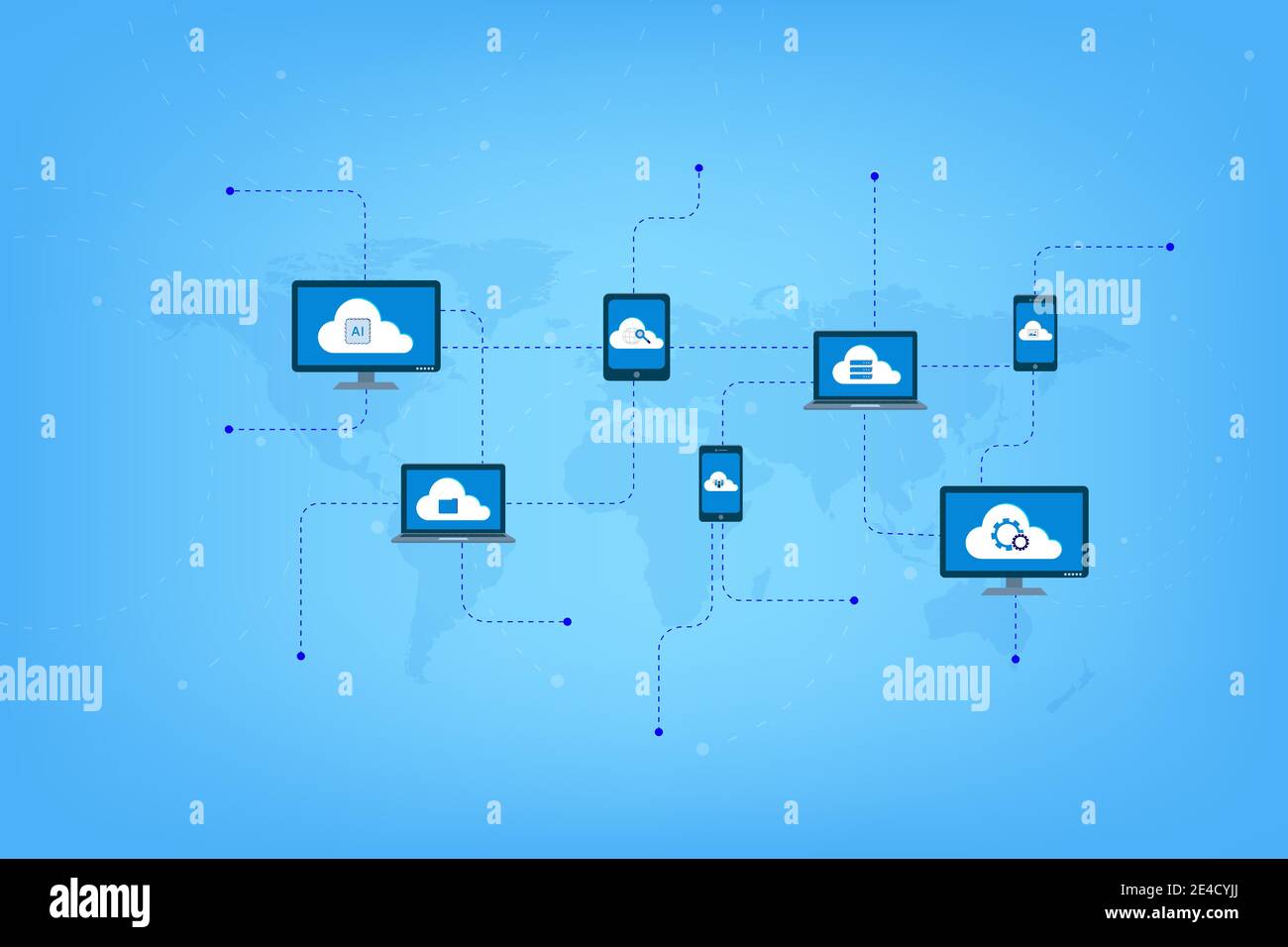 Cloud computing technology with icons on world map vector illustration Stock Vector