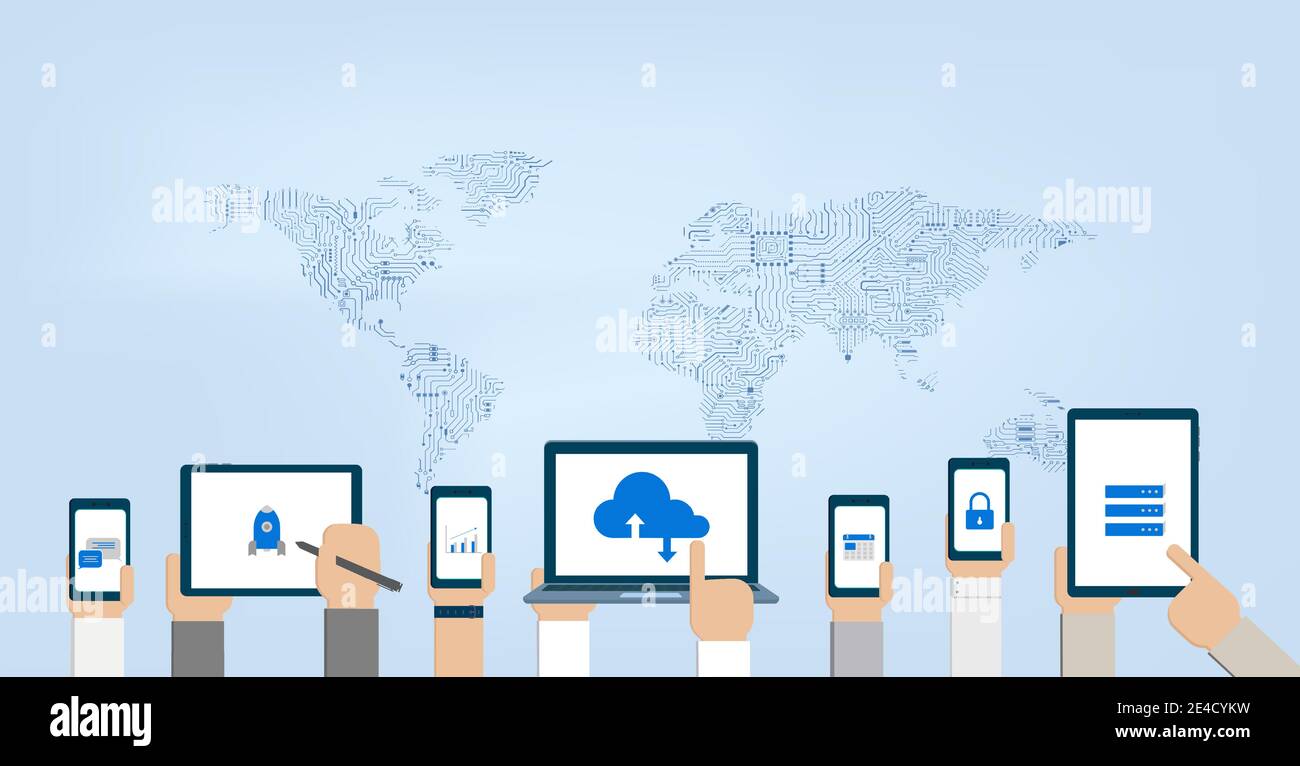 Cloud computing technology with icons on circuit world map vector illustration Stock Vector