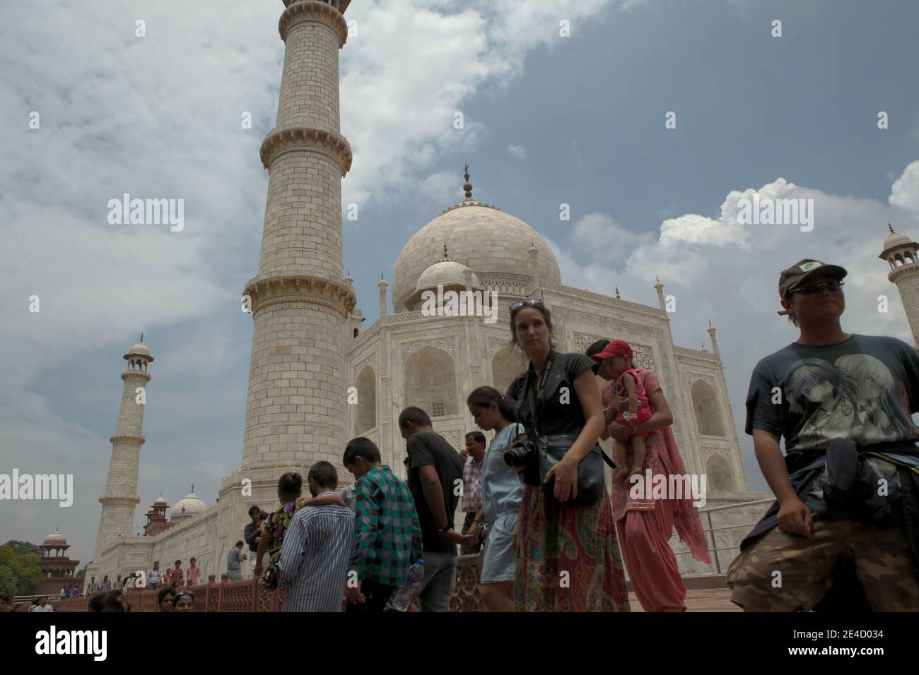 Visitors walking down the exit way at Taj Mahal in Agra, Uttar Pradesh, India. Stock Photo