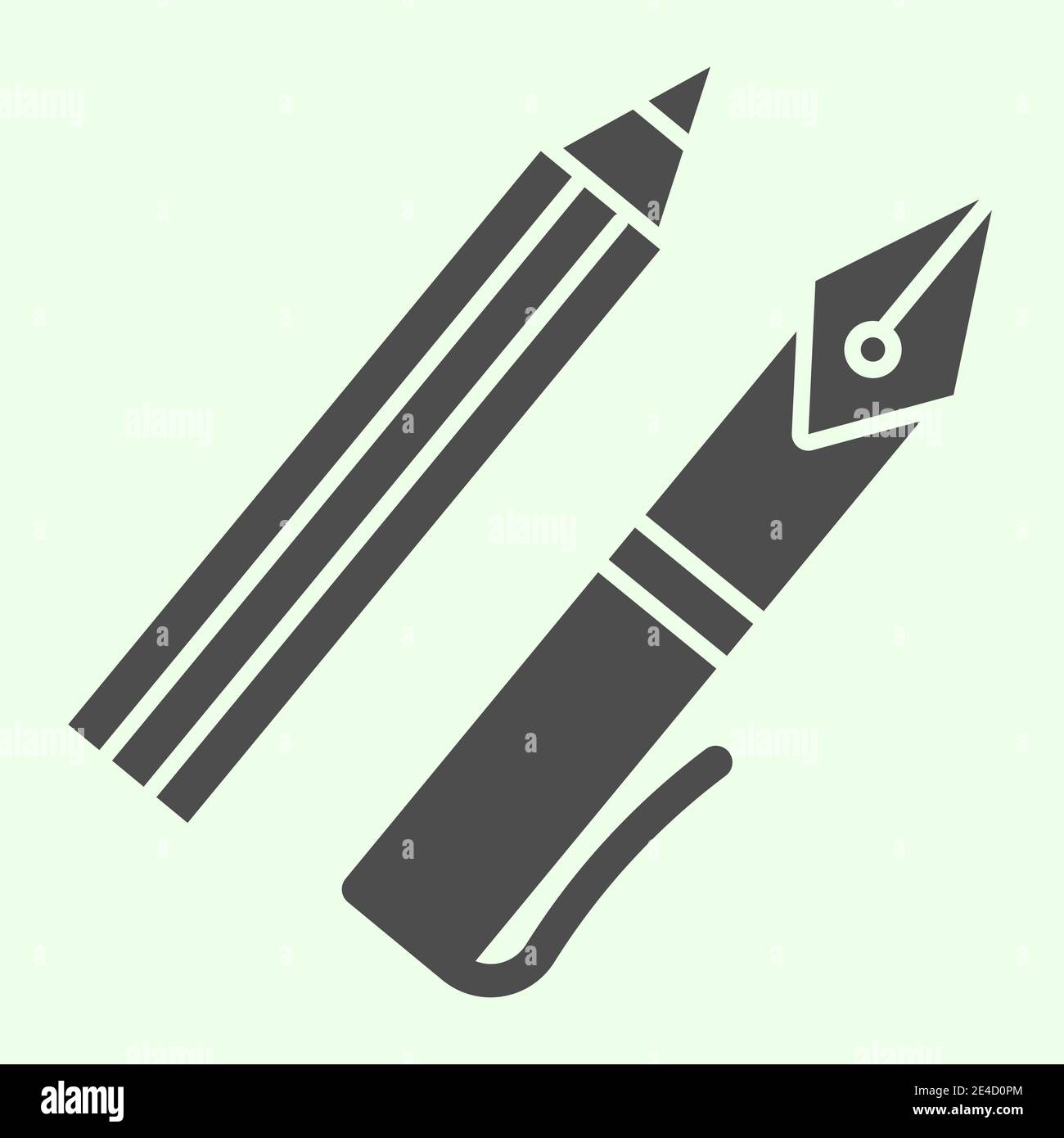 Ink pen solid icon. Office supplies with fountain pen and pencil glyph ...