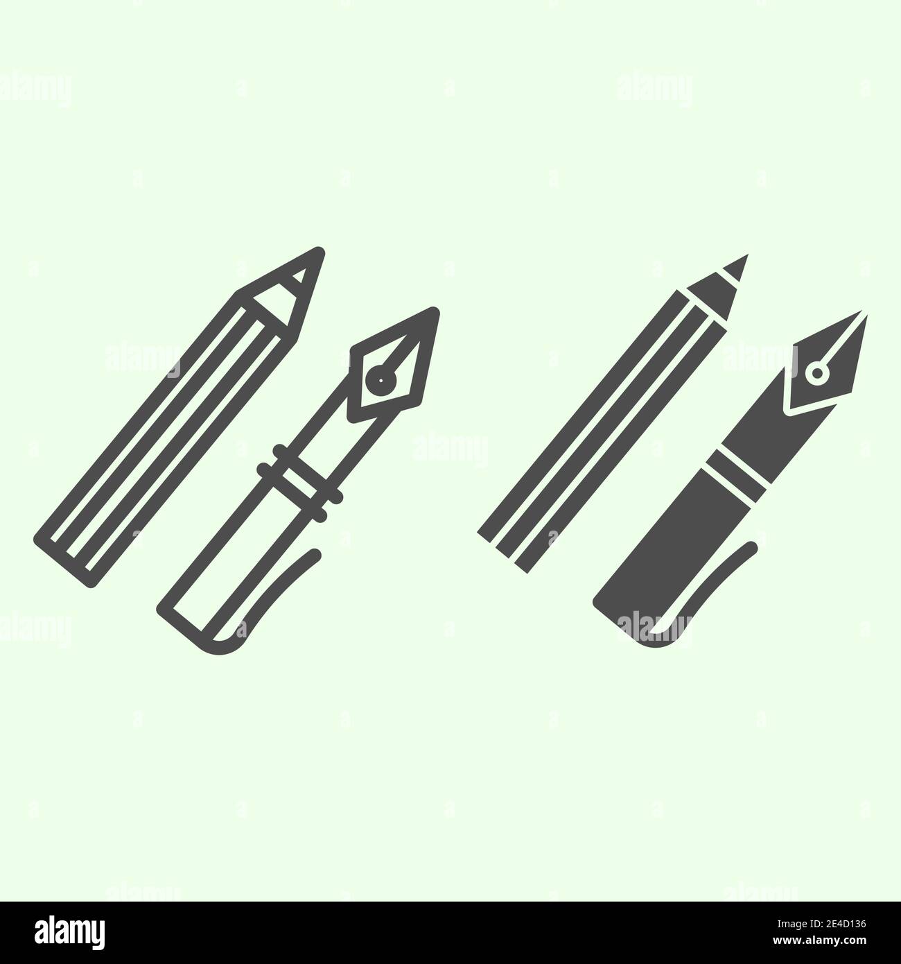 Ink pen line and solid icon. Office supplies with fountain pen and ...