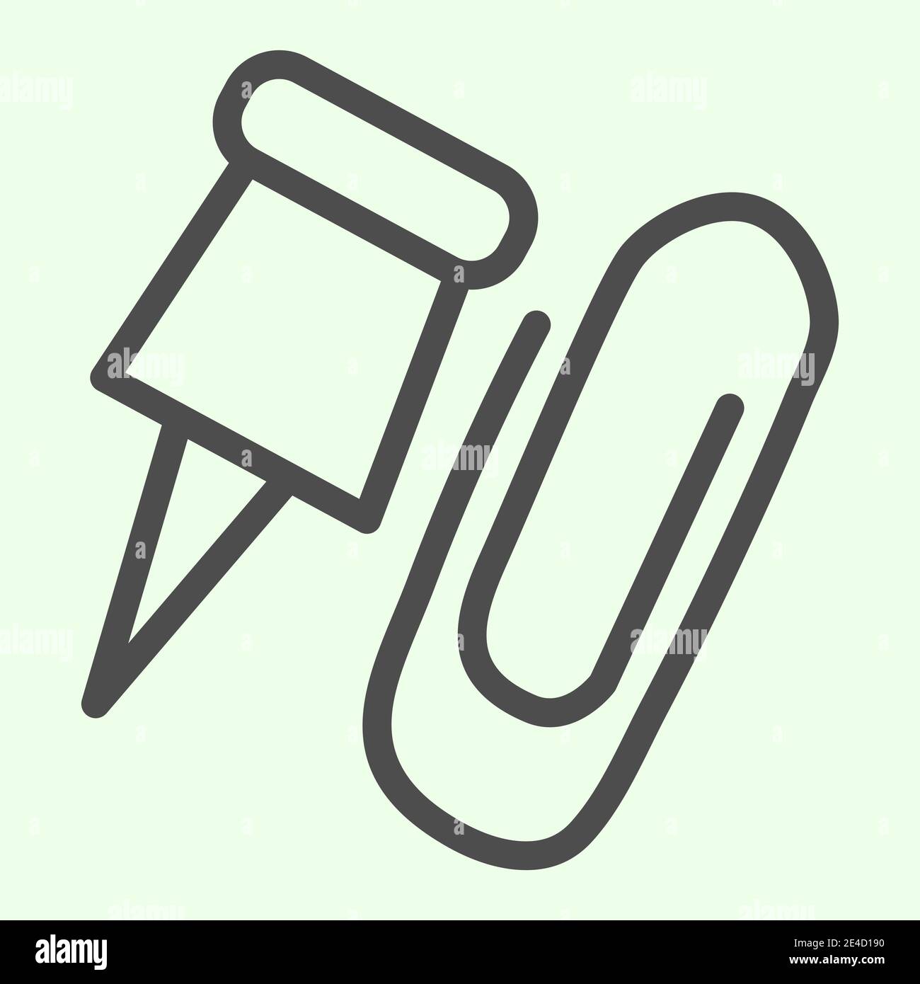 Paper clip line icon. Paperclip and pushpin outline style pictogram on