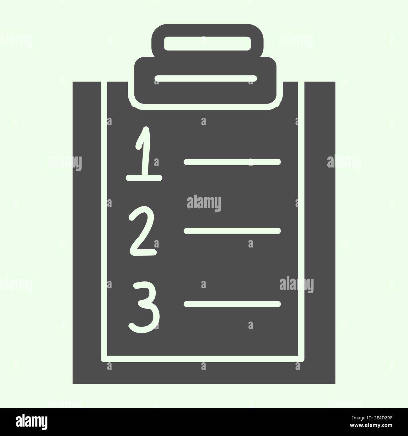 Plan list solid icon. Checklist with ranking numbers on clipboard glyph style pictogram on white background. Numbered to do plan for mobile concept Stock Vector