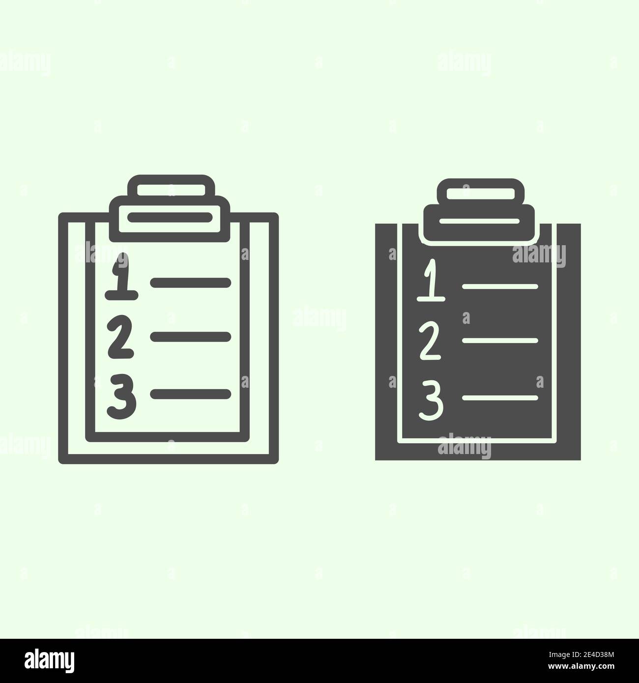 Plan list line and solid icon. Checklist with ranking numbers on clipboard outline style pictogram on white background. Numbered to do plan for mobile Stock Vector