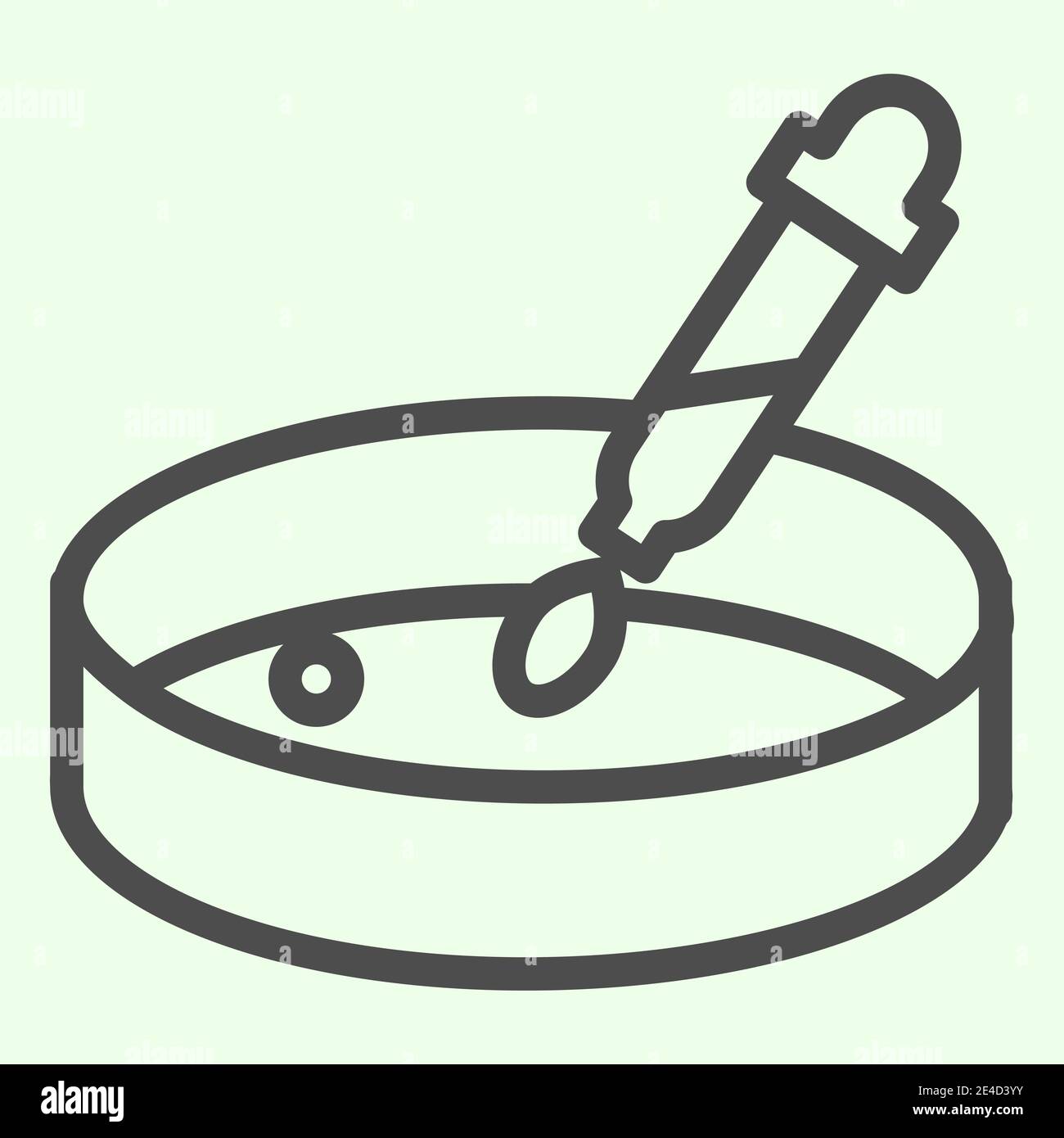 Bacteriological experiment line icon. Petri dish analysis with pipette