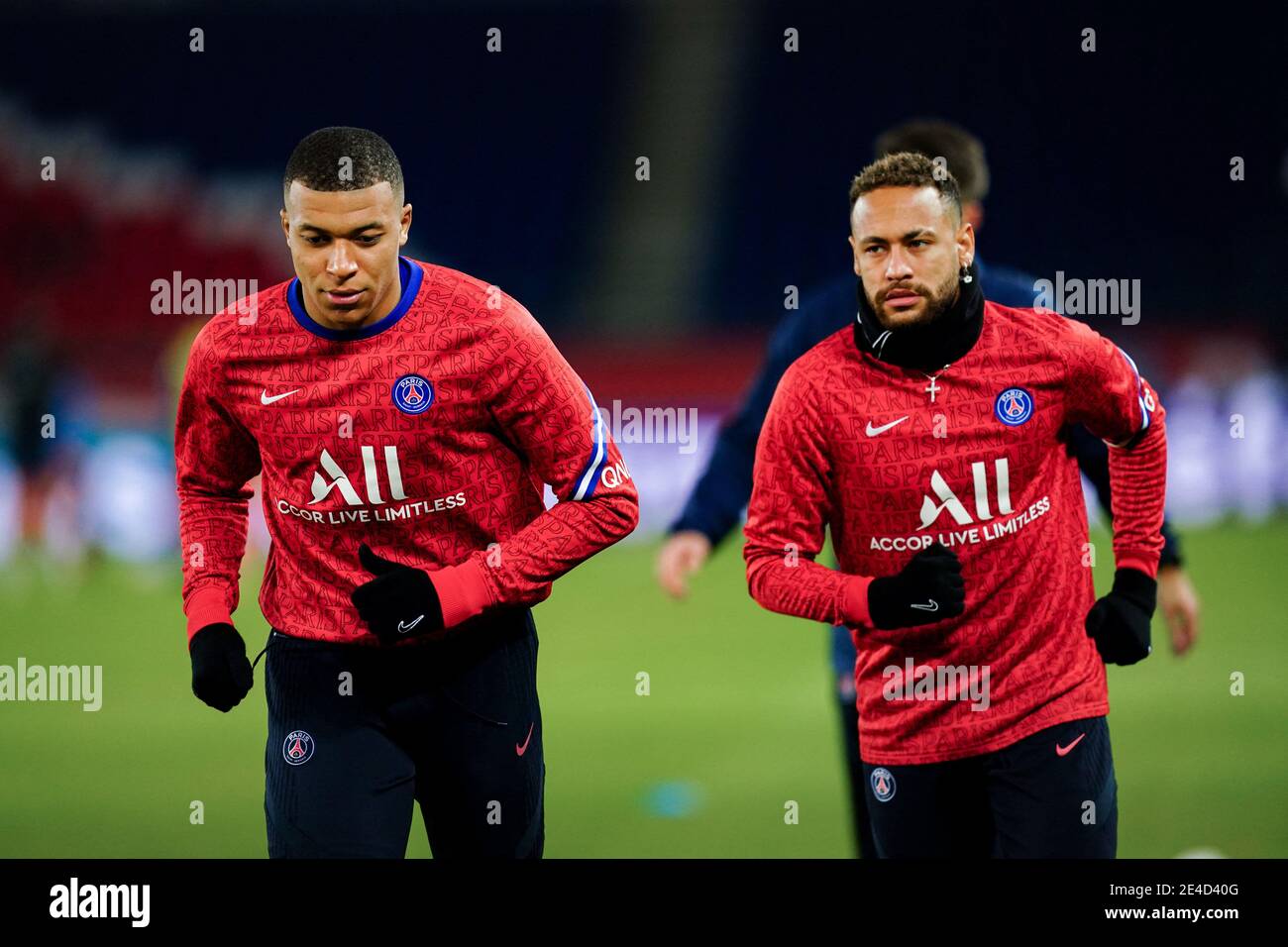 Kylian Mbappe And Neymar Jr Psg During The Warm Up Of The French Ligue 1 Paris Saint Germain Psg Vs Montpellier Mhsc Football Match At The Parc Des Prince In Paris France