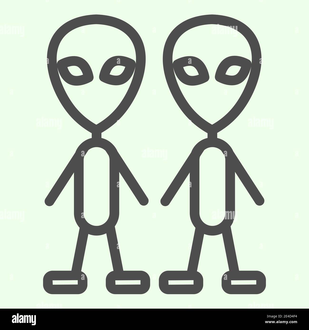 Cosmic strangers line icon. Two martian extraterrestrial aliens outline ...