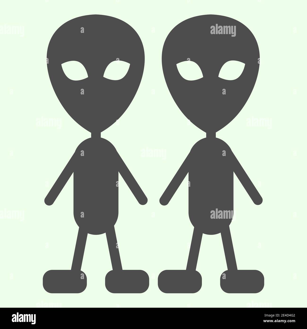 Cosmic strangers solid icon. Two martian extraterrestrial aliens glyph style pictogram on white background. Exploration space signs for mobile concept Stock Vector