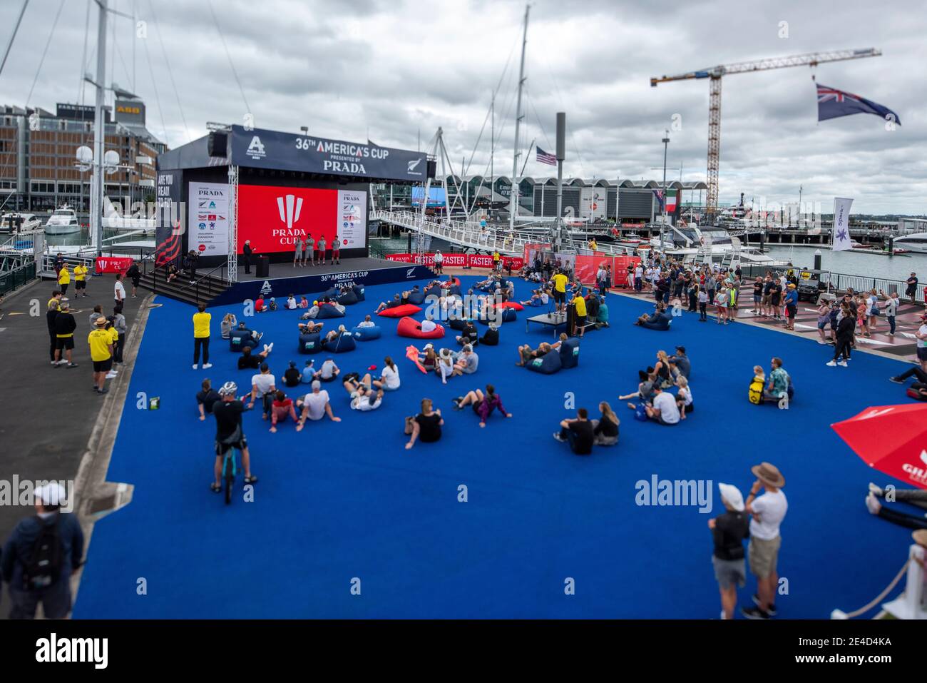Auckland, New Zealand. 23rd Jan, 2021. Two sailors each from INEOS Team UK and Luna Rossa Prada Pirelli Team on stage at the America's Cup village ahead of their Round Robin three match of the Prada Cup. Saturday 23th of Jan 2021. Copyright Credit: Chris Cameron/Alamy Live News Stock Photo