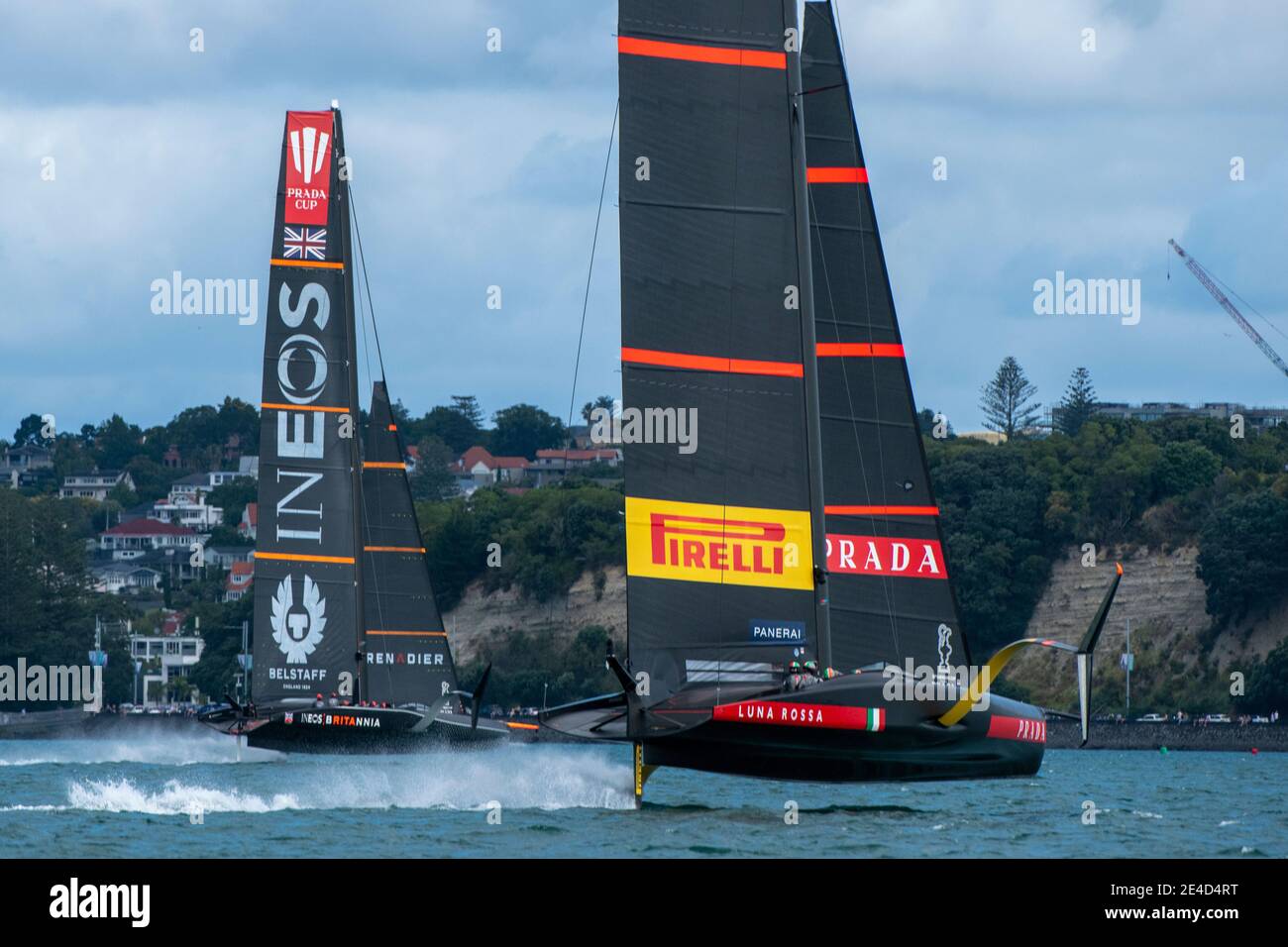 Auckland, New Zealand. 23rd Jan, 2021. INEOS Team UK and Luna Rossa Prada Pirelli Team battle it out in their Round Robin three match of the Prada Cup. Saturday 23th of Jan 2021. Copyright Credit: Chris Cameron/Alamy Live News Stock Photo