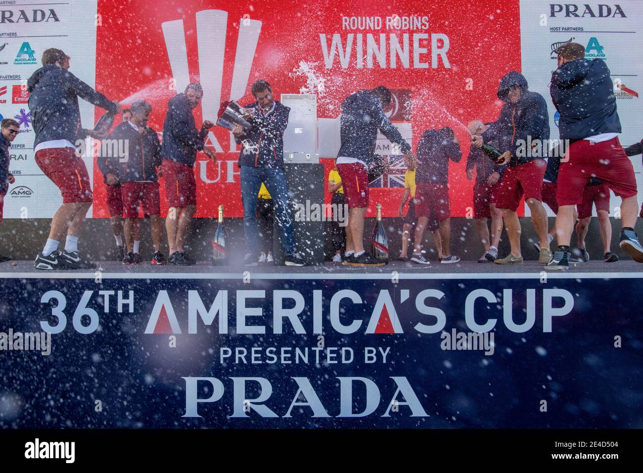 Auckland, New Zealand. 23rd Jan, 2021. INEOS Team UK Team celebrate after winning the Round Robin section of the Prada Cup. Saturday 23rd of Jan 2021. Copyright Credit: Chris Cameron/Alamy Live News Stock Photo